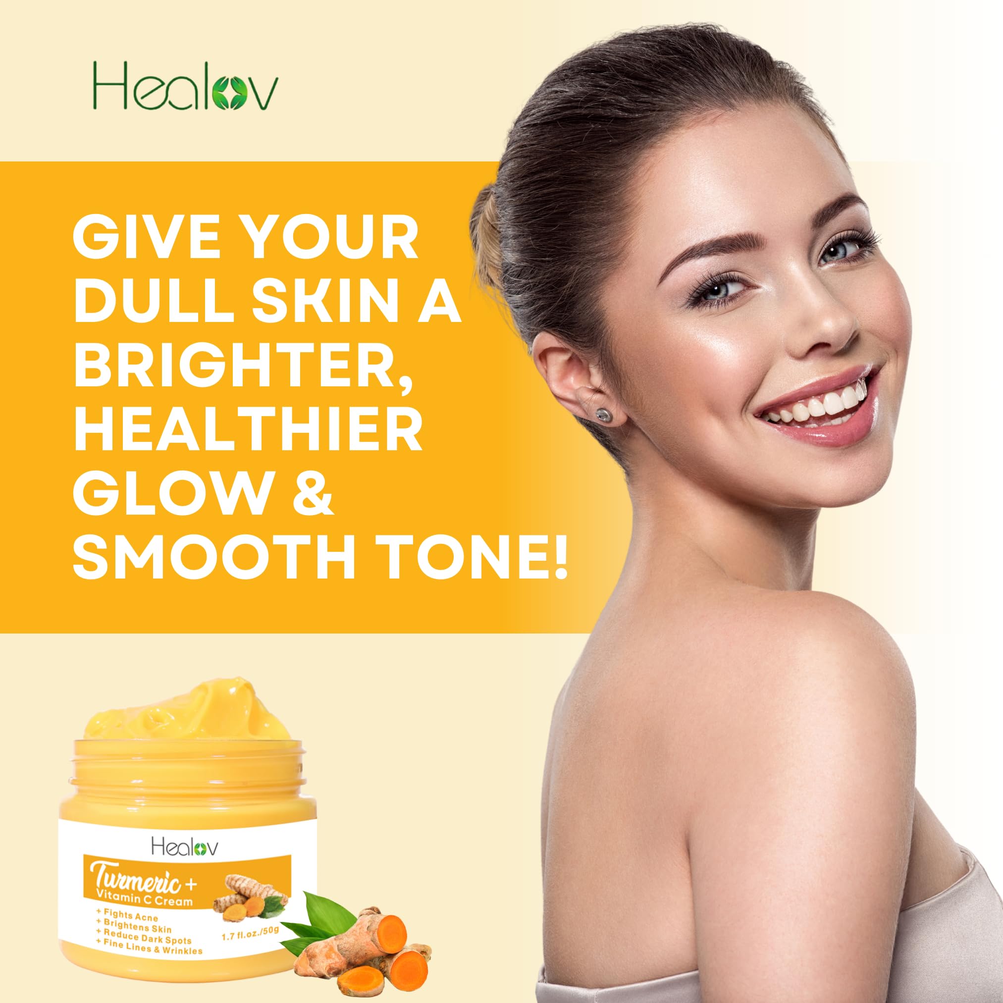 Turmeric Face Cream for Face & Body - All Natural Turmeric Skin Brightening Lotion - Turmeric Cleanses Skin, Fights Acne, Evens Tone, Fades Scars, Sun Damage, & Age Spots - Pure Turmeric Cream Healing
