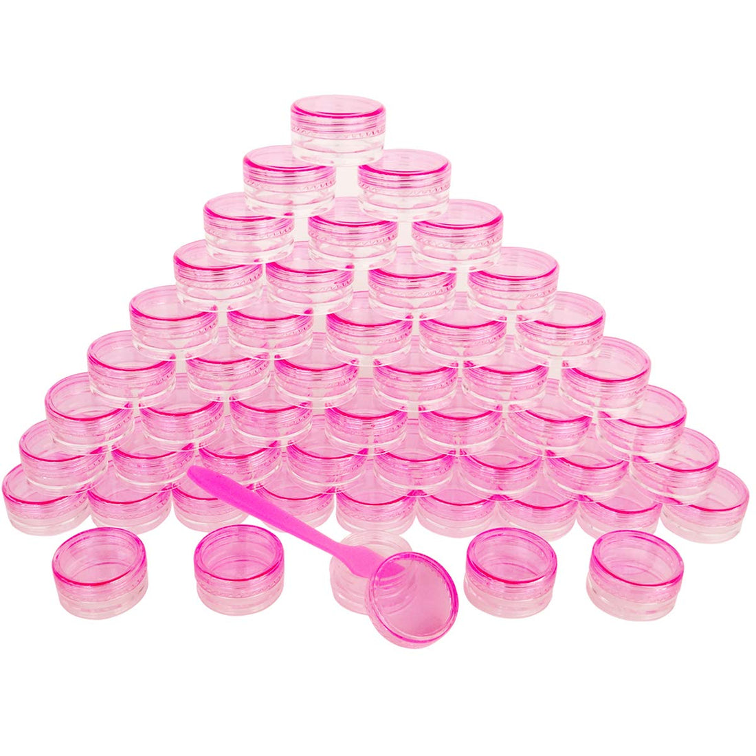 GreatforU Pink: 50Pcs, 3G 3Ml Small Jars, Bpa Free, Cosmetic Sample Empty Plastic Container, Round Pot Pink Screw Cap Lid, for Makeup, Eye Shadow, Nails, Powder, Jewelry, Gems, Beads, Free