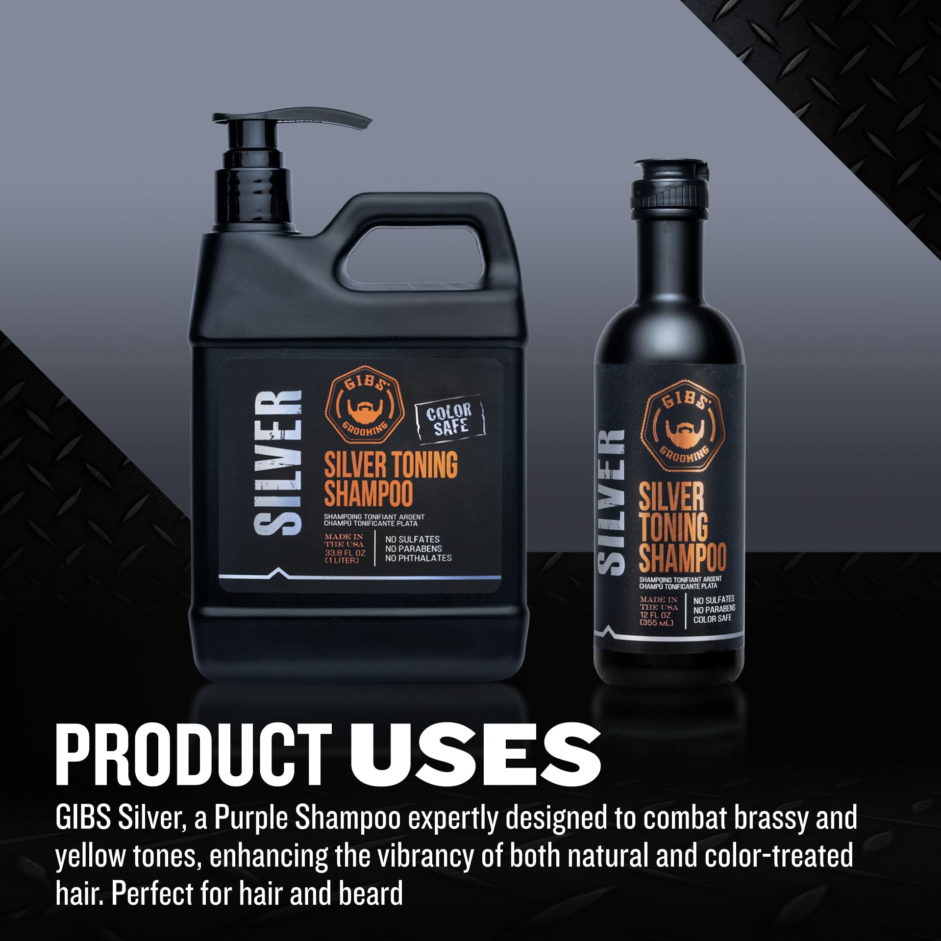 GIBS Silver Shampoo, Purple Shampo for Men and Women, Reduces Brassy and Yellow Tones, Color Safe, 12 oz