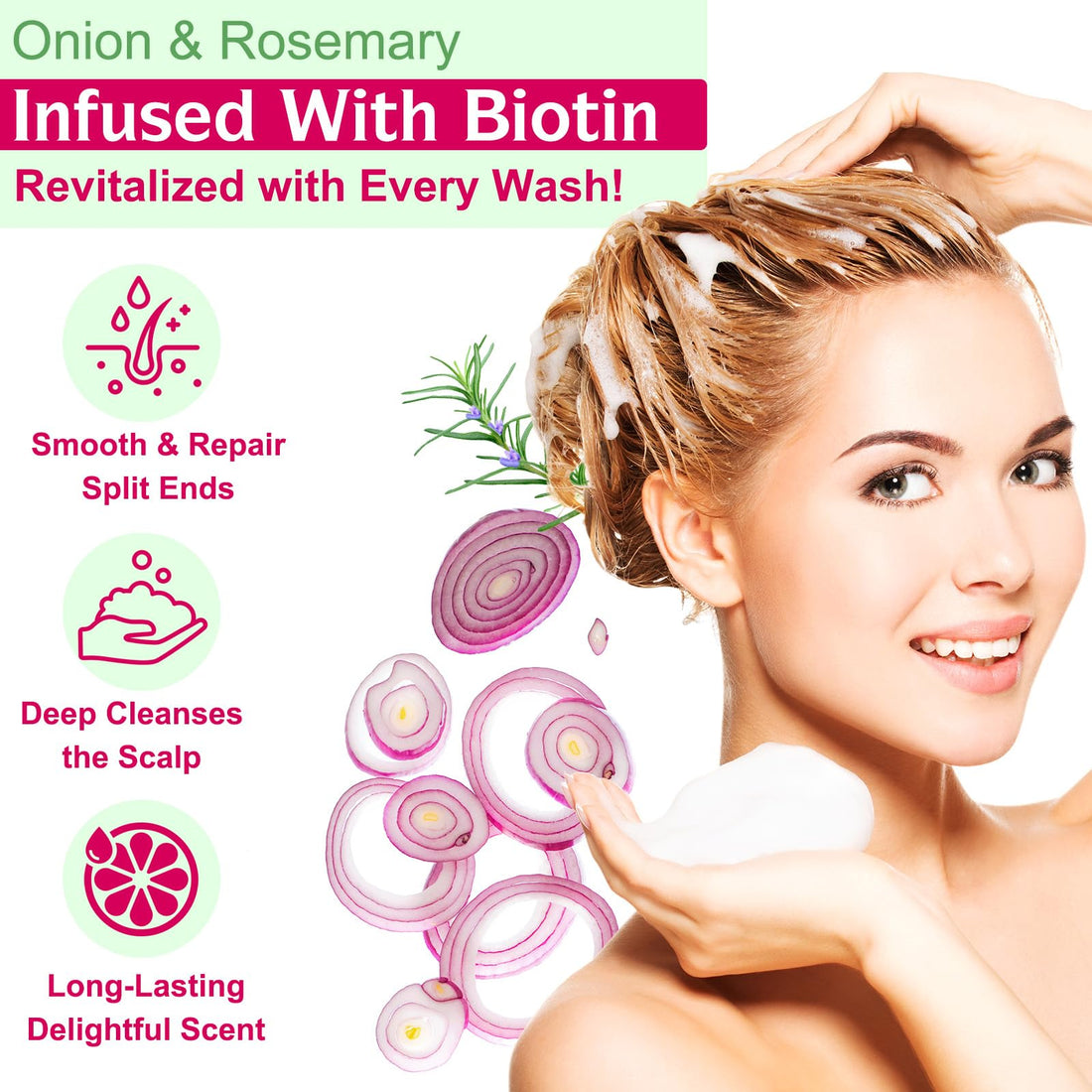 Onion Biotin and Rosemary Shampoo and conditioner Treatment Set, All Hair Types Conditioner Hair Care, Thinning Hair, Reduce Hair Loss -Soft and Shine - Promotes Growth for Fuller Healthier