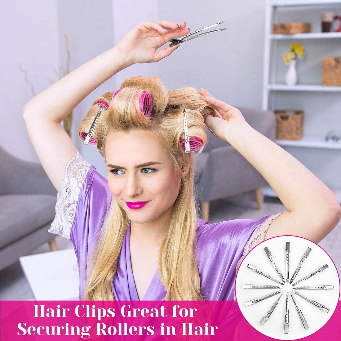 Hair Curlers Rollers, Cludoo 36Pcs Jumbo Big Hair Roller Sets with Stainless Steel Duckbill Clip, 2 Size Self Grip Hair Curlers Rollers for Long Medium Short Thick Fine Thin Hair Bangs Volume