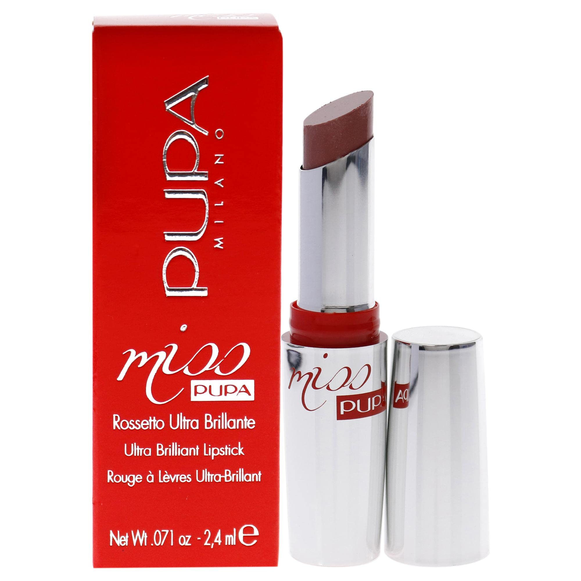 PUPA Milano Miss Pupa Lipstick - Ultra Bright, Crystal Effect - Super Shiny Lips - Semi-Transparent Comfortable Lip Color - Enhance the Volume of your Lips - 110 Nude Vibes - 0.071 Oz