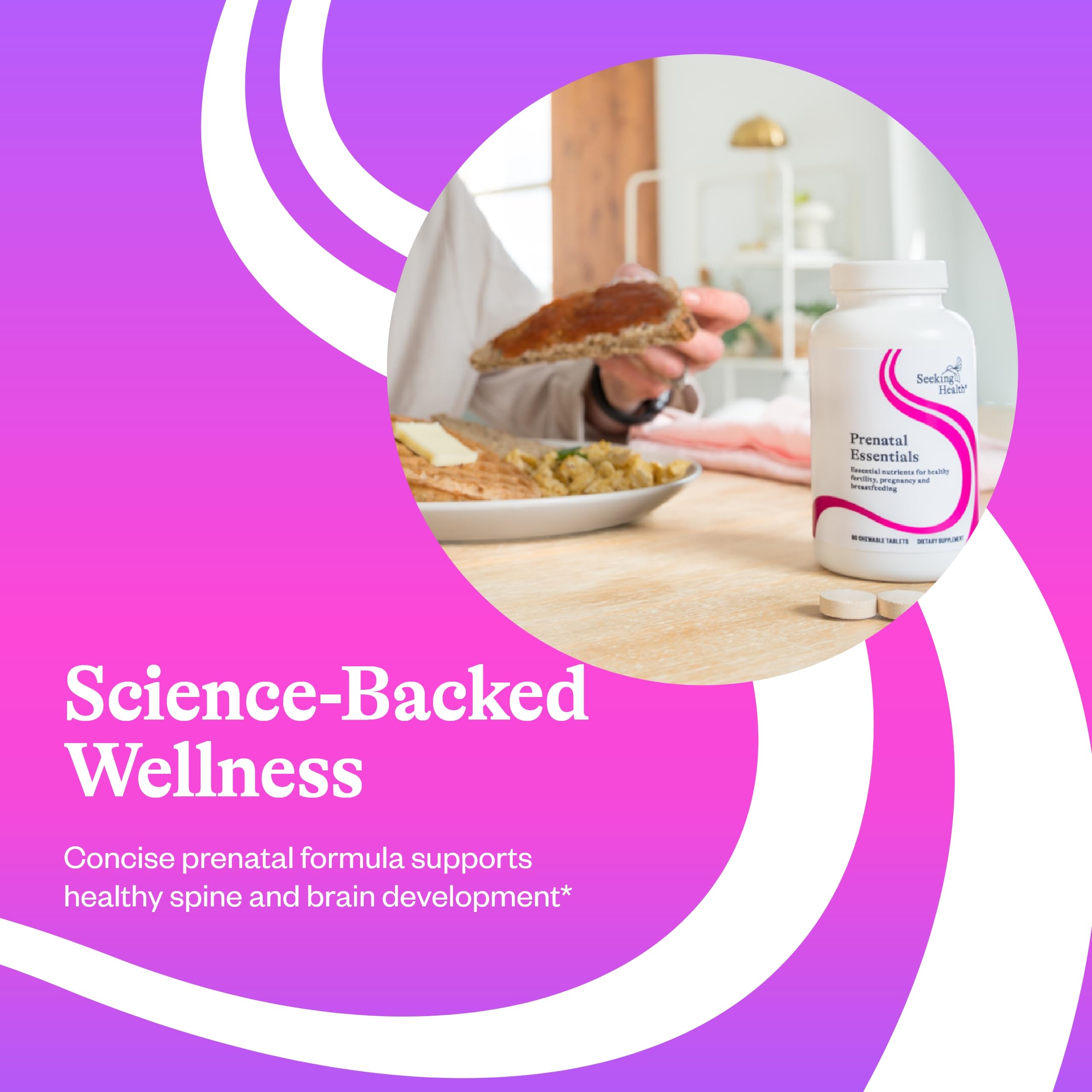 Seeking Health Prenatal Essentials Chewable, Folinic Acid and L-5-MTHF, B-Complex Vitamins, Healthy Pregnancy and Breastfeeding Support, Methylation Support, Vegan and Vegetarian (60 Tablets)*