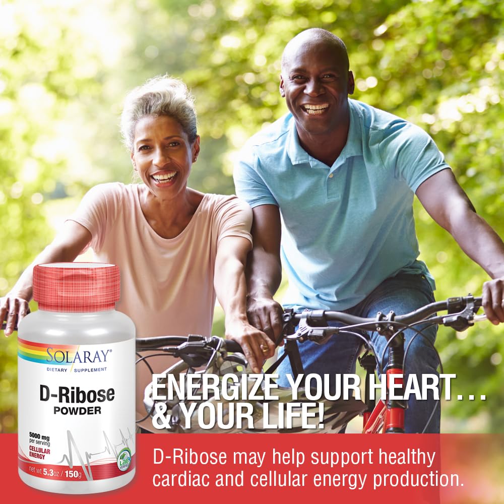 Solaray D-Ribose Powder 5000 mg | Healthy Cardiac and Cellular Energy (ATP) Production Support | 30 Servings | 150 Grams