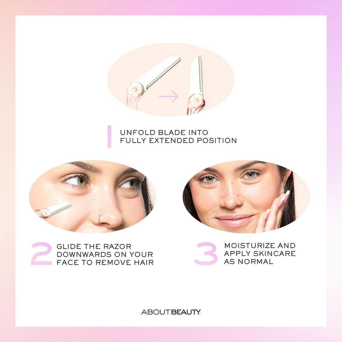 Facial Razor & Eyebrow Shaper By Kai About Face Products Products (3per Package); Fuzz Free Compact Razor, Removes Peach Fuzz On Cheeks, Chin or Forehead & Delicately Shapes Eyebrows