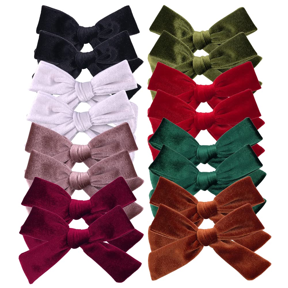 Big Velvet Bow Hair Clips Barrettes Baby Girl Hair Bows Alligator Clip Accessories for Little Girls Toddler Kids Teens Women (5 Inches 8 Pairs)