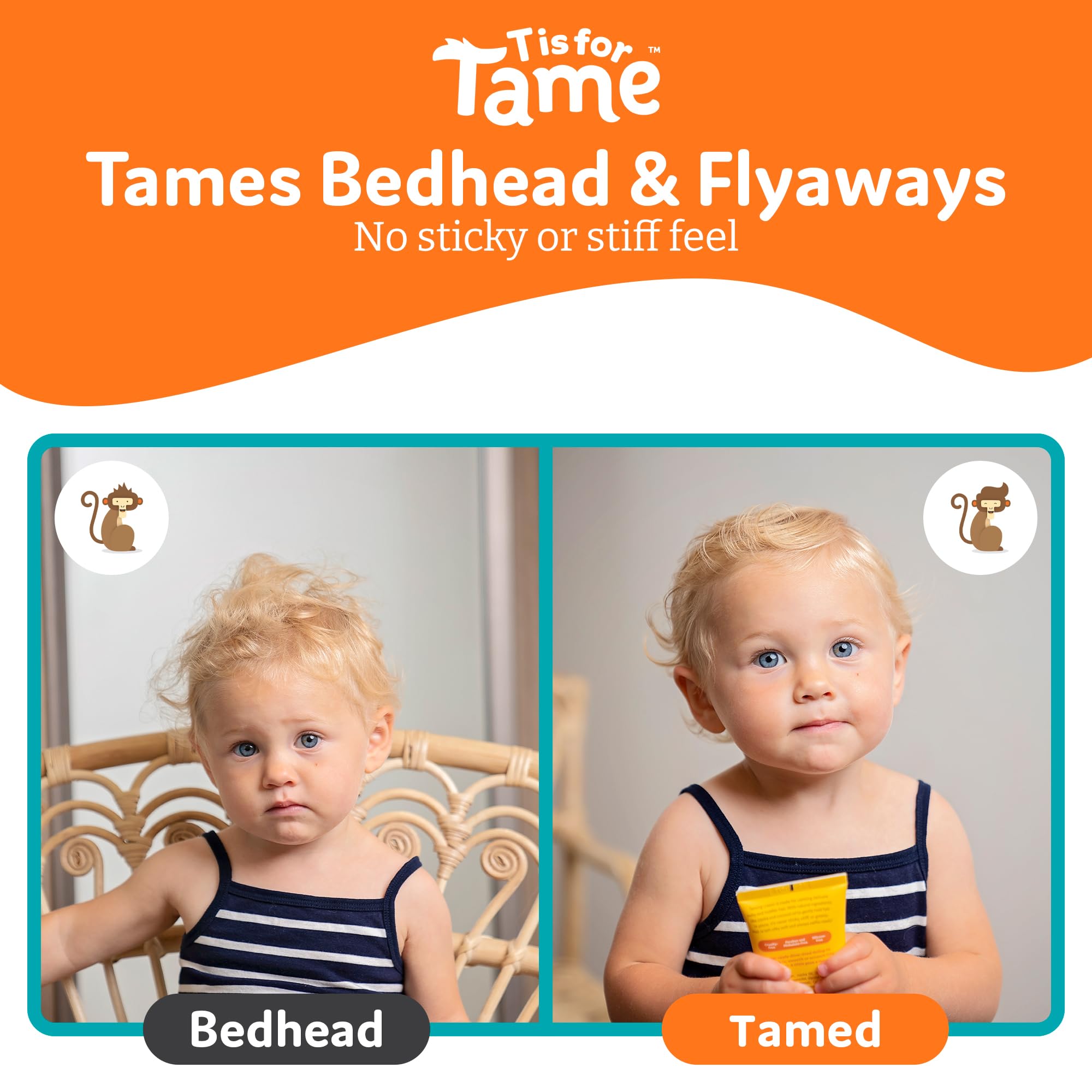 T is for Tame - All-Natural Hair Taming Cream for Kids, Frizz & Flyaway Control, Coconut Oil & Jojoba Leave-In, Safe for Babies & Toddlers, Non-Greasy, 3.38 Fl Oz (Bundle of 2)