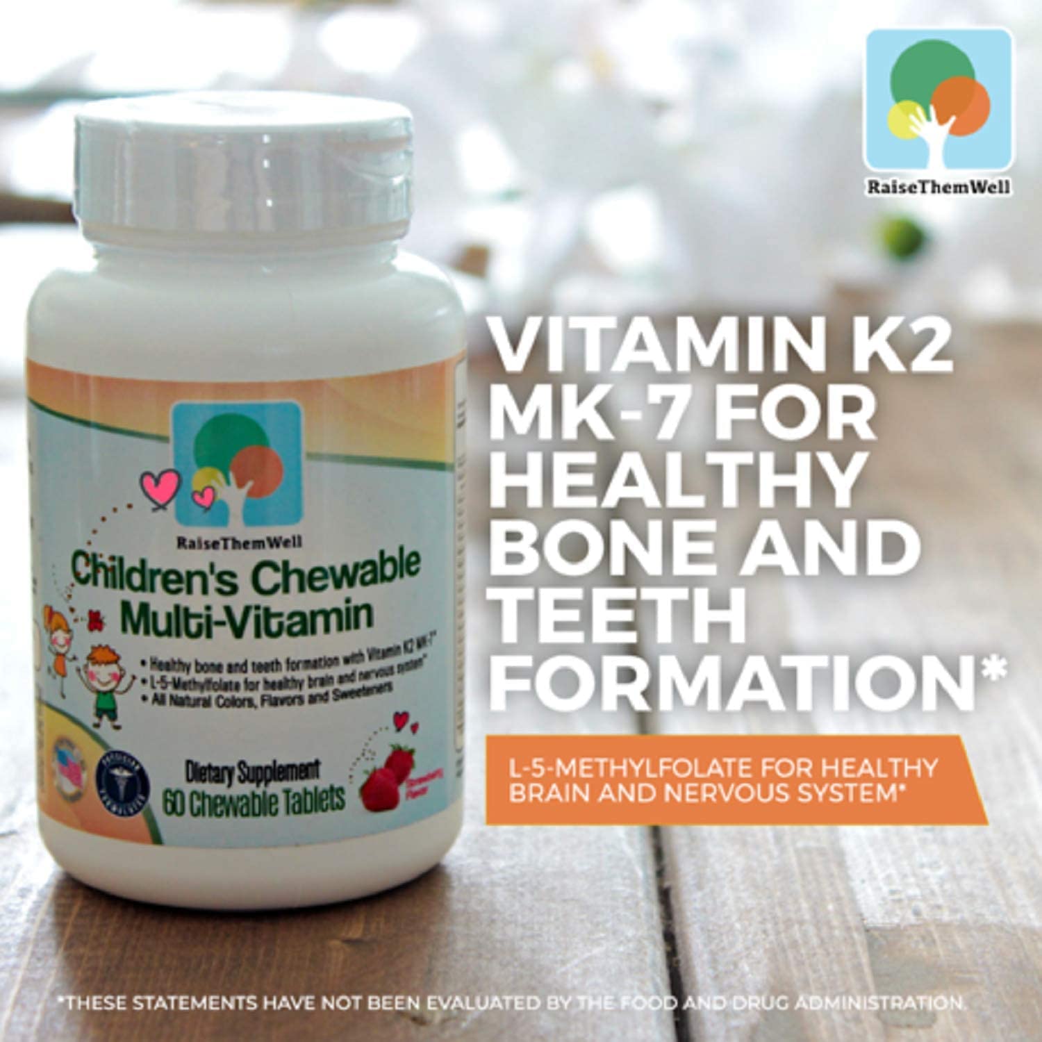 Raise Them Well Great Tasting Chewable Kids Vitamins | Multivitamin for Kids with All-Natural Colors, Flavors, and Sweeteners | Includes Free Kids Vitamin PDF | Strawberry