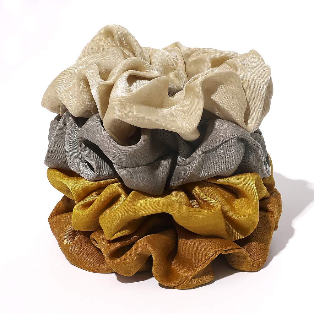 Silk Satin Scrunchies Women Hair Ties - Ivyu Big Scrunchy Ponytail Holder No Crease Hair Bands Soft Elastic No Hurt Your Hair for Vsco Girl Women Beige Gray Dard Yellow Light Yellow