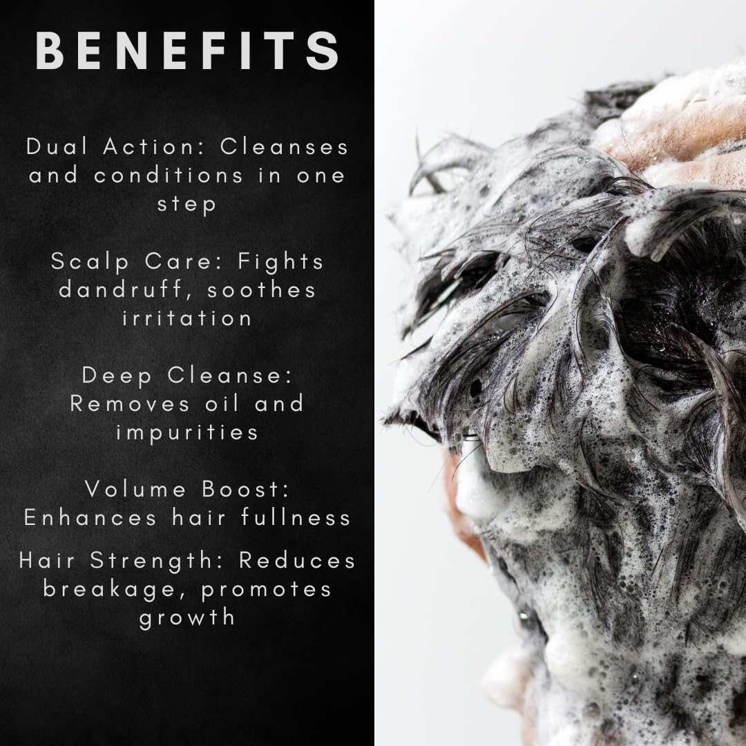 OMWAH 2 In 1 Shampoo + Conditioner Infused with Activated Charcoal, Argan Oil, and Tea Tree (23.66 oz)