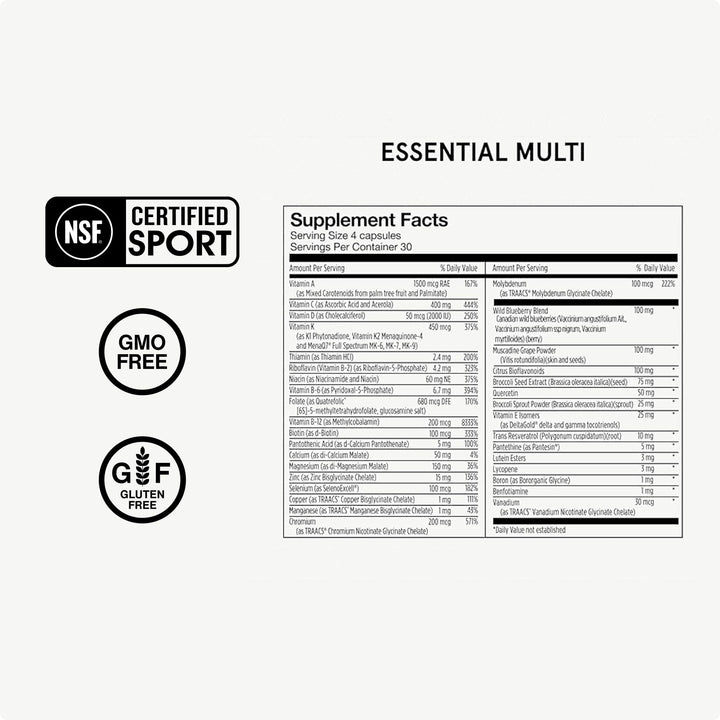 Momentous Essential Multivitamin for Women and Men - Complete Vitamin and Mineral Complex for Athletes & Wellness Enthusiasts - GMO-Free, Gluten Free, 30 Servings