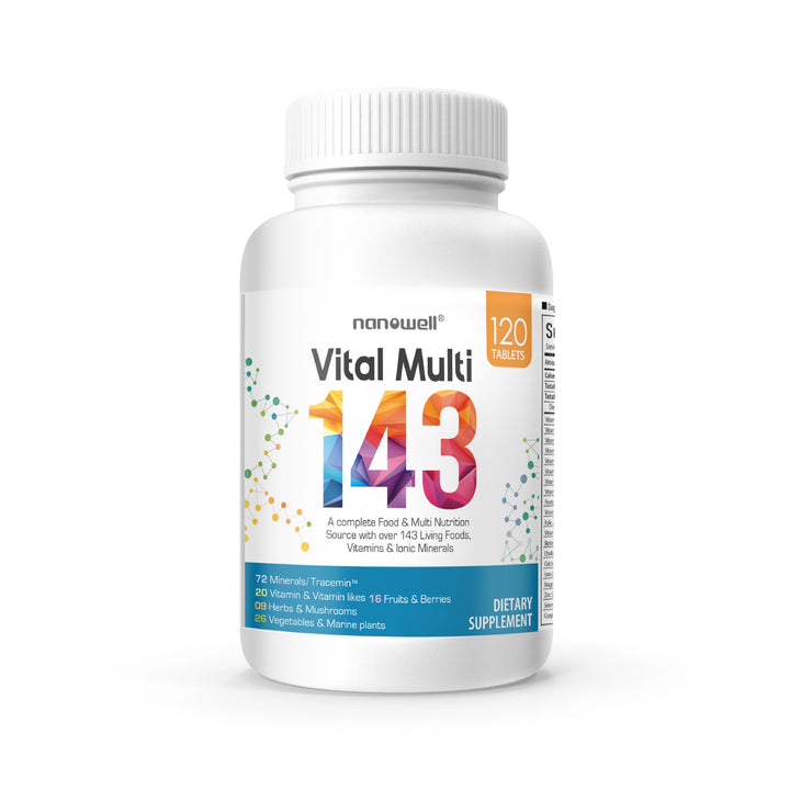 NANOWELL Vital Multi 143 - Multivitamin & Multimineral Supplement with 20 Vitamins and 72 Minerals,143 Ingredients Total - 120 Tablets, 30 Day Supply