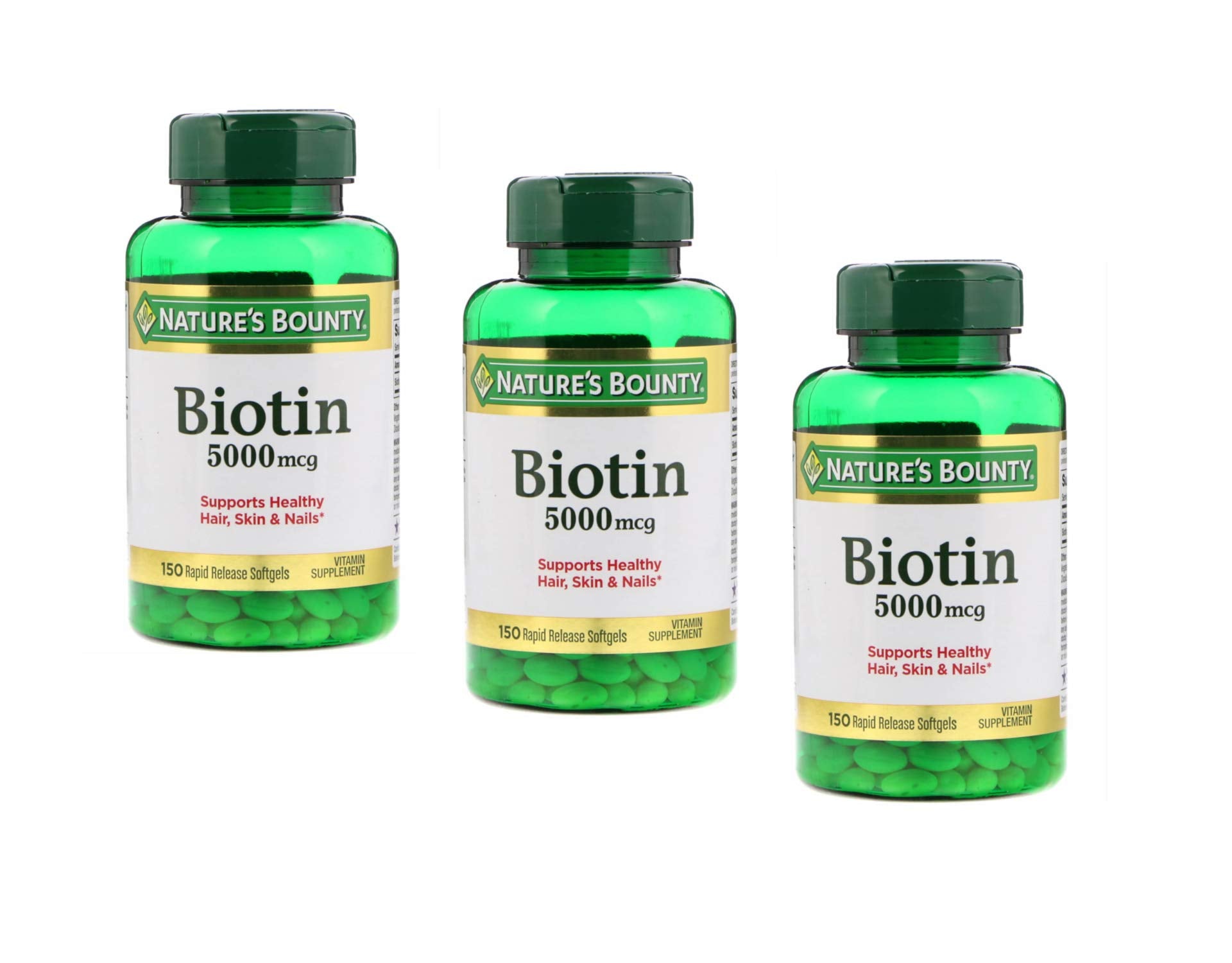 Natures Bounty Biotin 5000mcg 150 Rapid Release Softgels (Value Pack of 3)