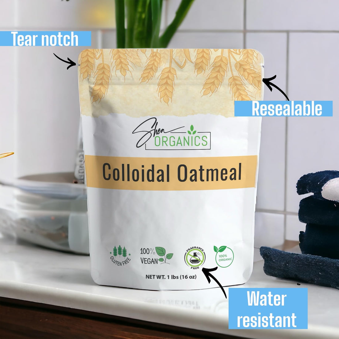 Shea Organics Organic Colloidal Oatmeal – 16 OZ | Soothing Bath & Skin Care Powder | Helps Soothe Itchy, Dry Skin | Safe for Babies & Adults | Great for Soap Making