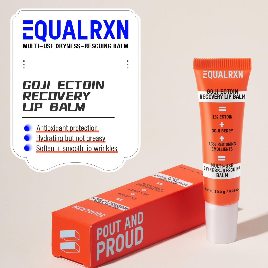 EqualRXN Goji Ectoin Recovery Lip Balm | Nourishing & Non Greasy Lip Treatment | Papaya Enzyme, Goji, Ectoin, Vitamin C to Support Lip Barrier & Wrinkles | For Dryness Cracked Lip Day & Night Use