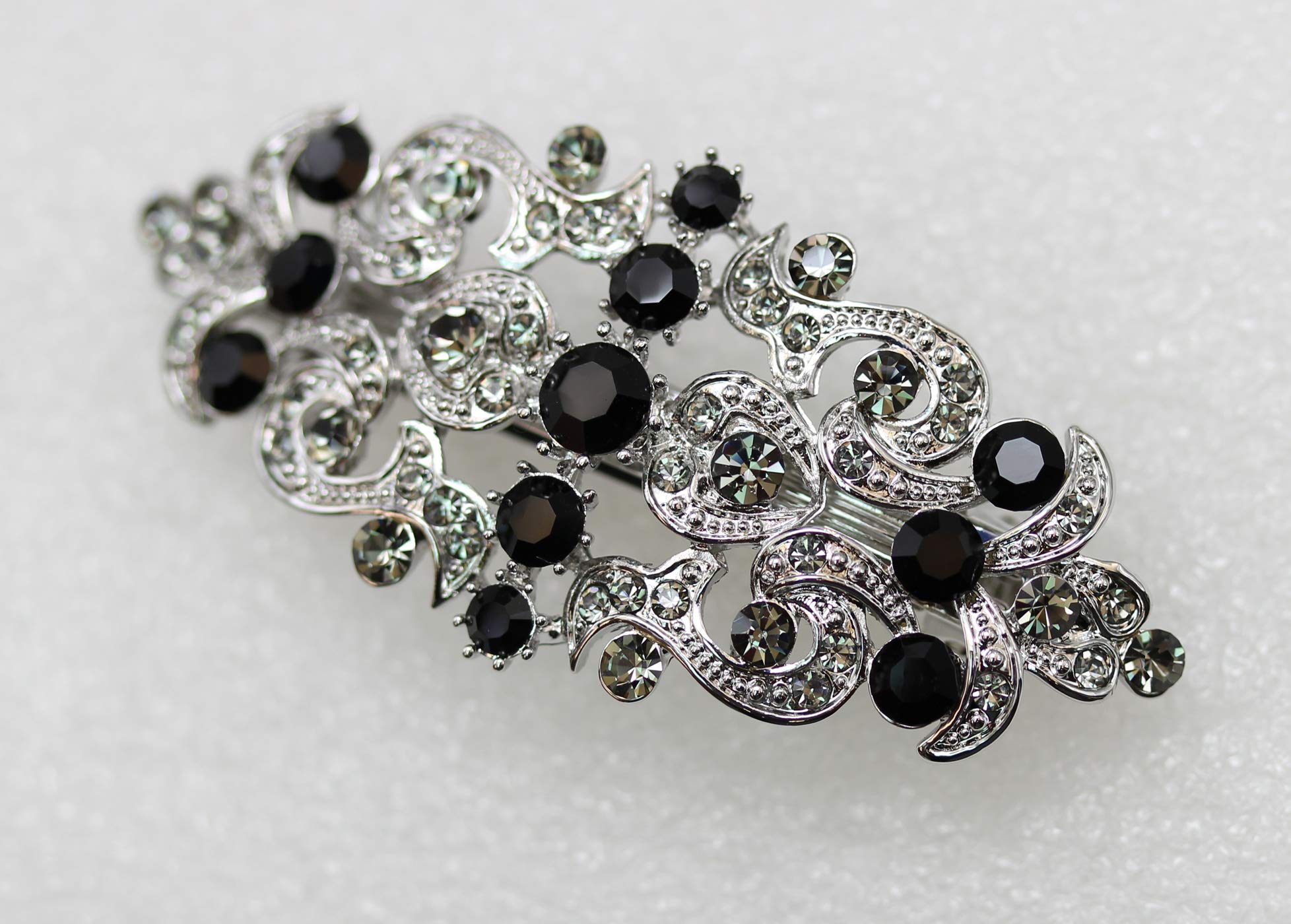 Faship Gorgeous Black Rhinestone Crystal Floral Barrette - Black