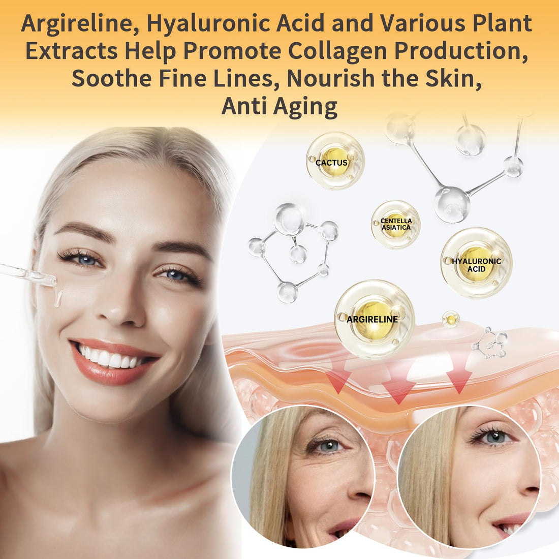 Argireline Serum With Hyaluronic Acid For Fine Lines, Anti Aging Argireline Solution 10 Percent For Dark Spot, 2 PCS Anti Wrinkles Multi Peptide Serum For Face, Eye, Neck.