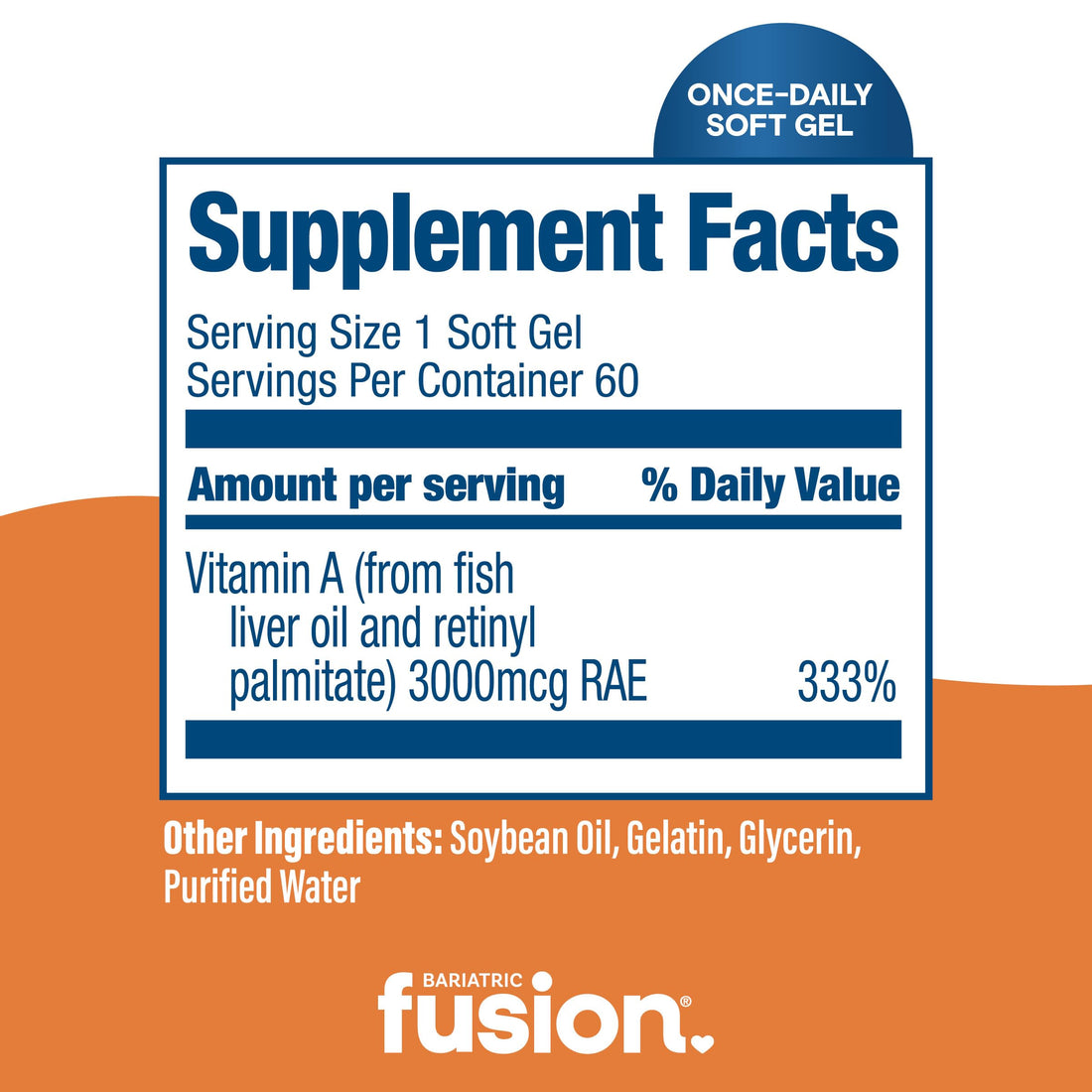 Bariatric Fusion Vitamin A, 3000 mcg of Retinyl Palmitate, Post Bariatric Surgery Supplement, 60 Count