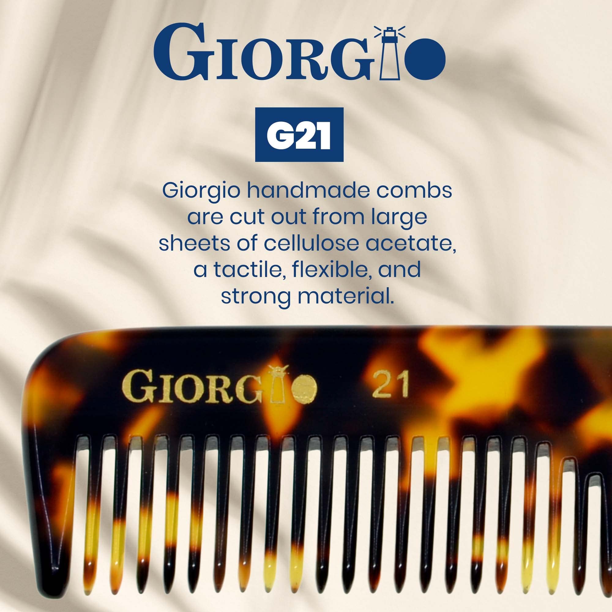 Giorgio G21 Coarse/Fine Toothed, Flexible, Men's Hair, Beard, and Mustache Pocket Comb - Handmade of Quality Durable Cellulose, Saw-cut and Hand Polished (4.45 in. / 113mm) (2-Pack, Tokyo)