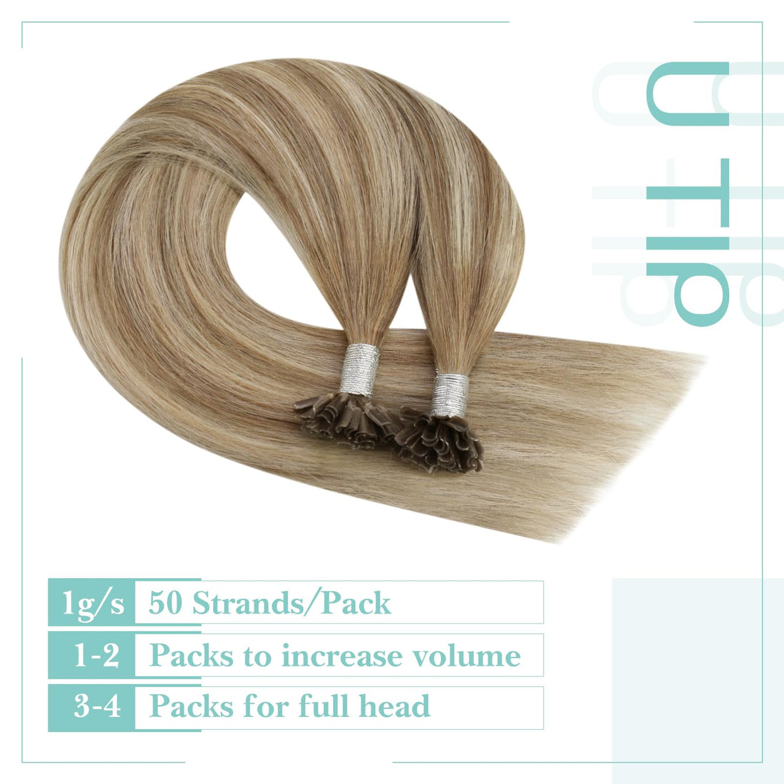 20, Medium Brown Mixed With Blonde: Youngsee 20 Balayage U Tip Hair Extensions Pre Bonded Human Hair Ombre Brown Mixed With Blonde Silk Straight Remy U-Tip Hair Extensions 50