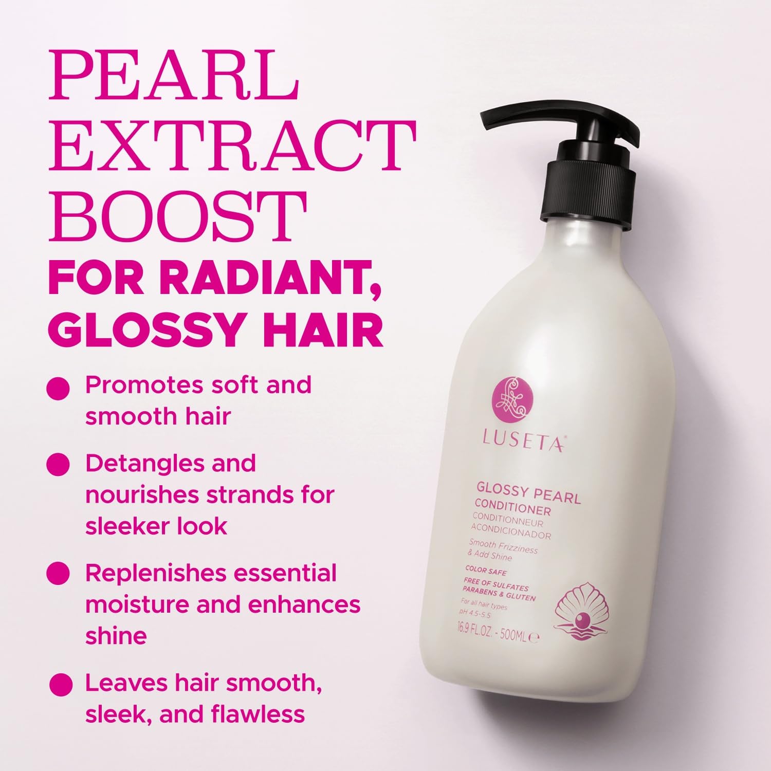 Luseta Glossy Pearl Conditioner for Smoothing and Nourishing Frizzy, Deep Moisturizing Conditioner with Pearl Extract, Awakening shine for Dull hair 16.9 fl.oz.