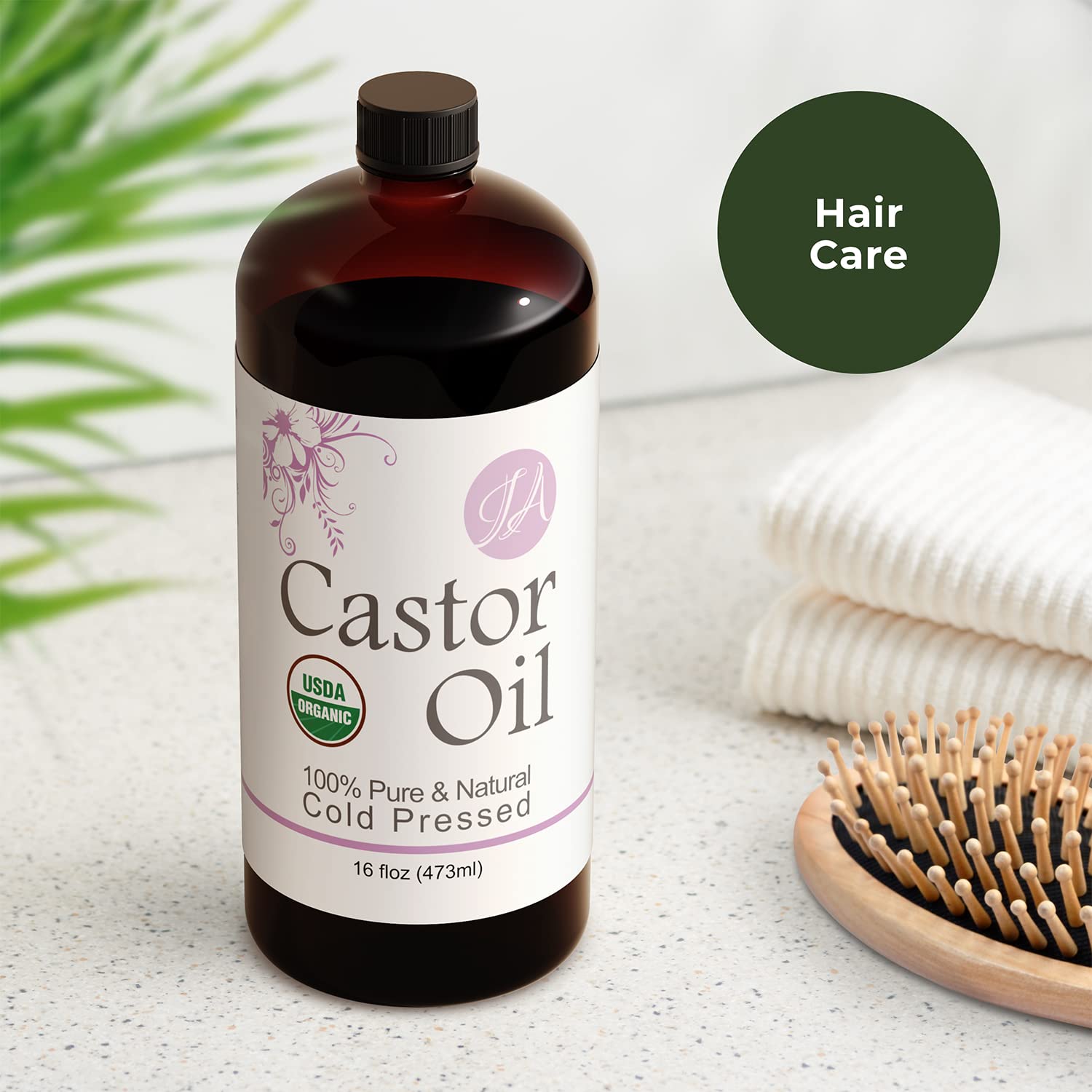 Healing Solutions Oils - 16 oz Castor Oil Organic Pure Natural, Cold Pressed, Hexane & Chemical Free Natural Solution, Lash Serum, Stimulates Growth For Hair, Eyelash, Eyebrows, Scalp & Beard - 473ml