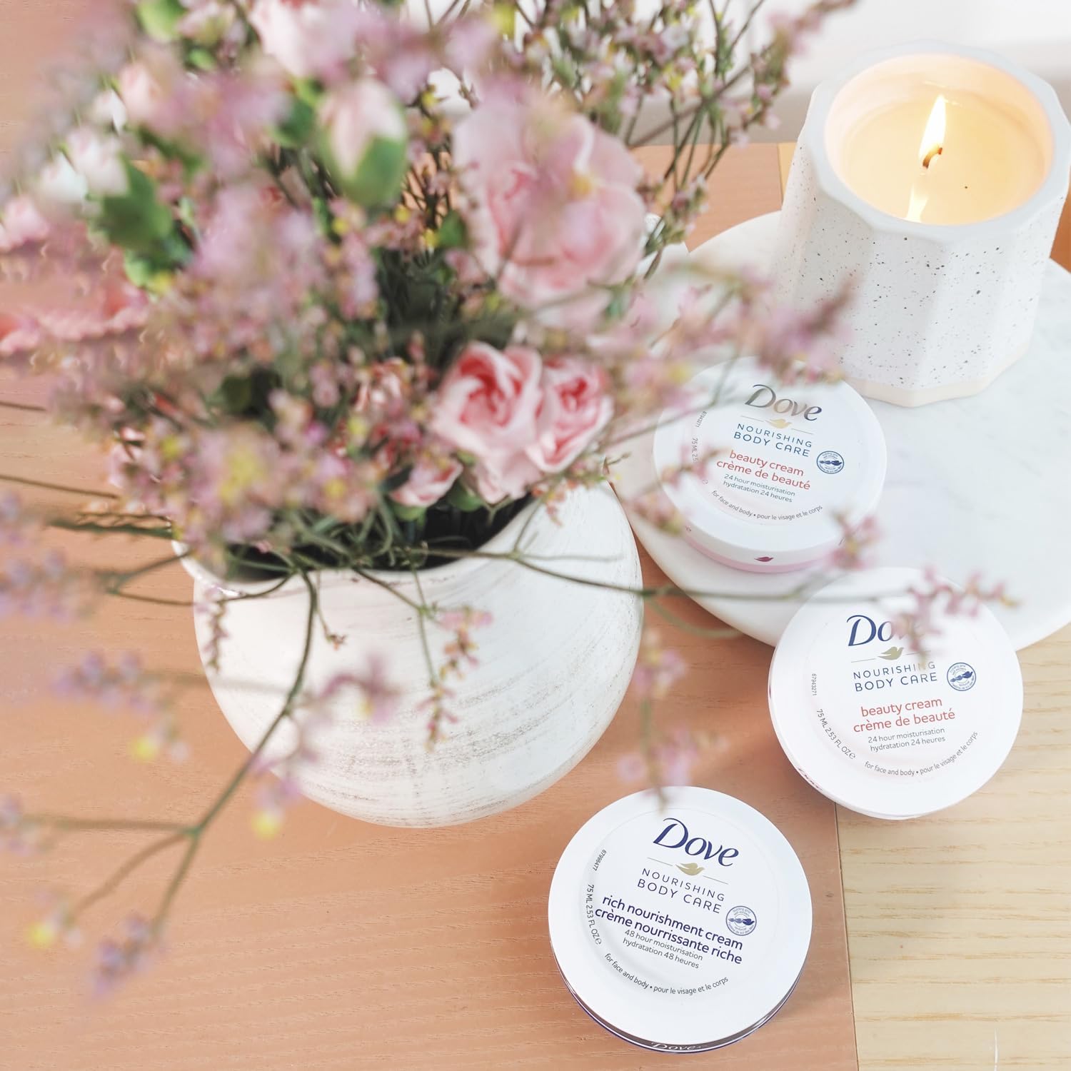 Dove Rich Nourishment Body Cream 6-Pack – 48H Moisturizing Cream for Extremely Dry Skin, Travel-Size, 1.69 Fl Oz Ea