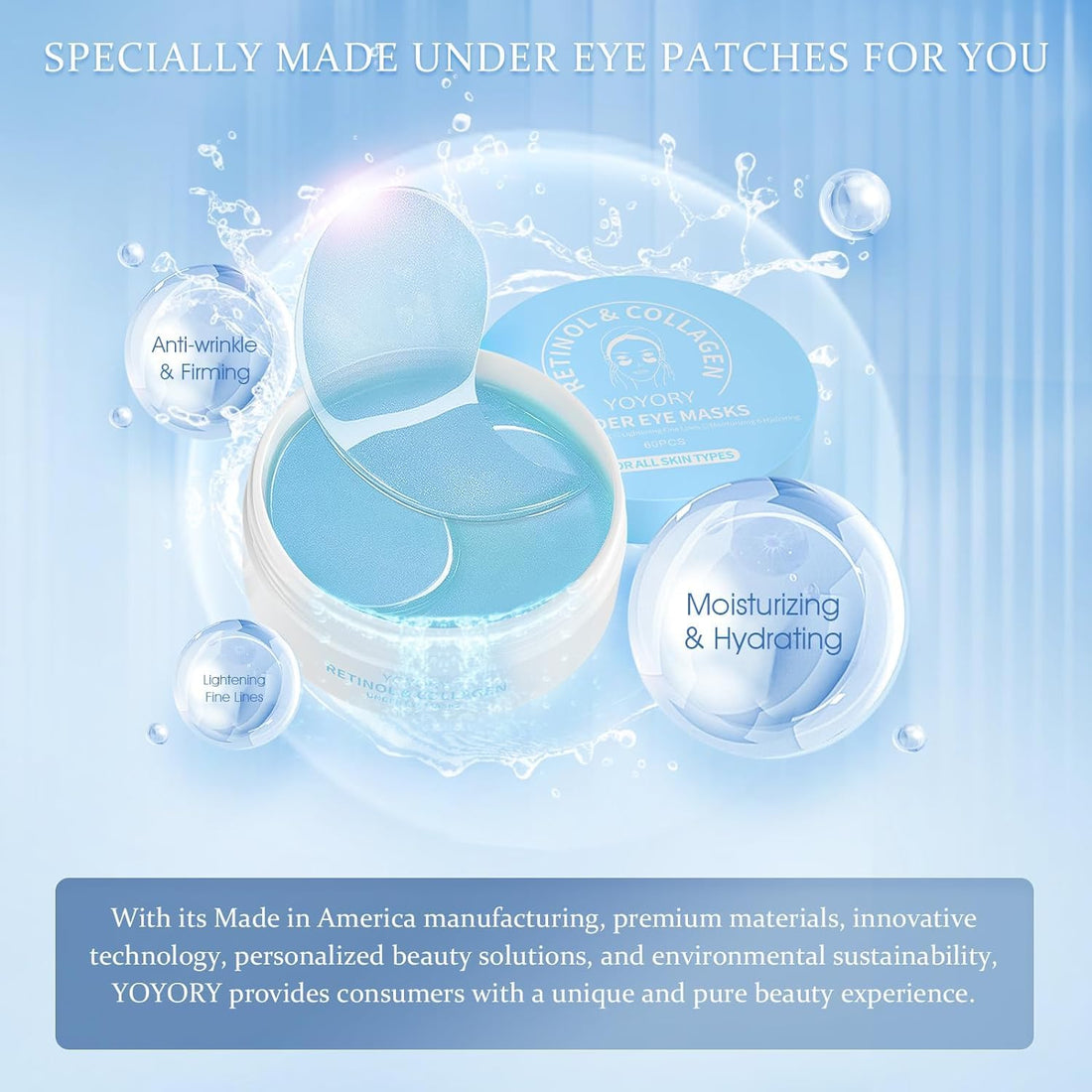 YOYORY Under Eye Patches - Eye Gel Masks for Wrinkles, Dark Circles, Puffy Eyes, Fine Lines, Eye Bags Treatment with Hyaluronic Acid Collagen, Moisturizing Hydrating 60Pcs,Blue