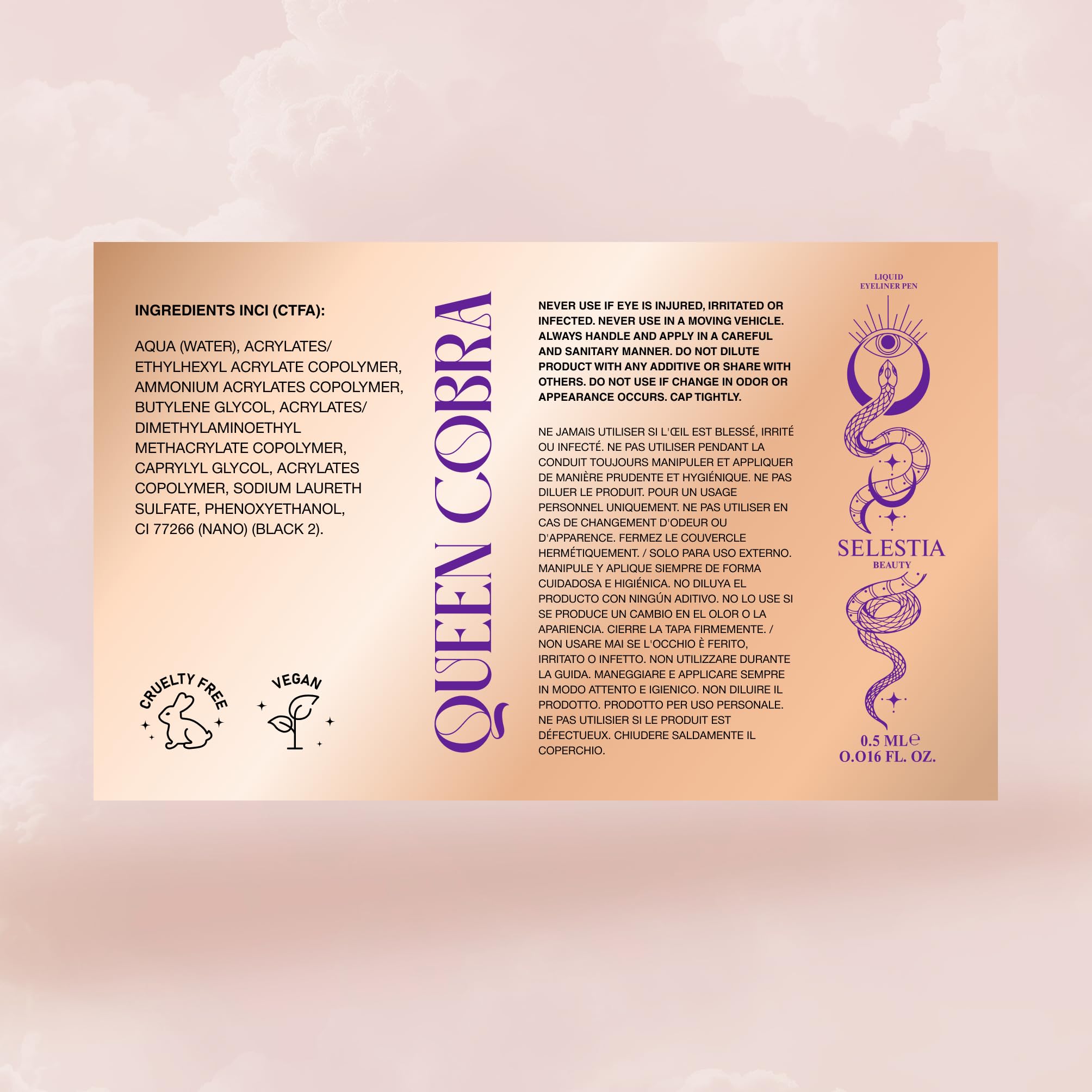 SELESTIA BEAUTY Black Liquid Eyeliner Pencil Queen Cobra – Long-Lasting & Waterproof – Quick-Drying, No Flaking – Thin Applicator & Intense Color – 0.016 fl.oz