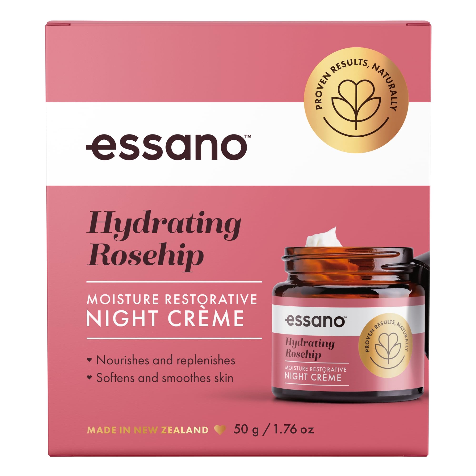 Essano Rosehip Oil Retinol Night Cream, Skin Care Face Moisturizer with Hyaluronic Acid, Natural Face Cream to Support Appearance of Fine Lines & Wrinkles & Long Lasting Moisture, Cruelty Free, 50g