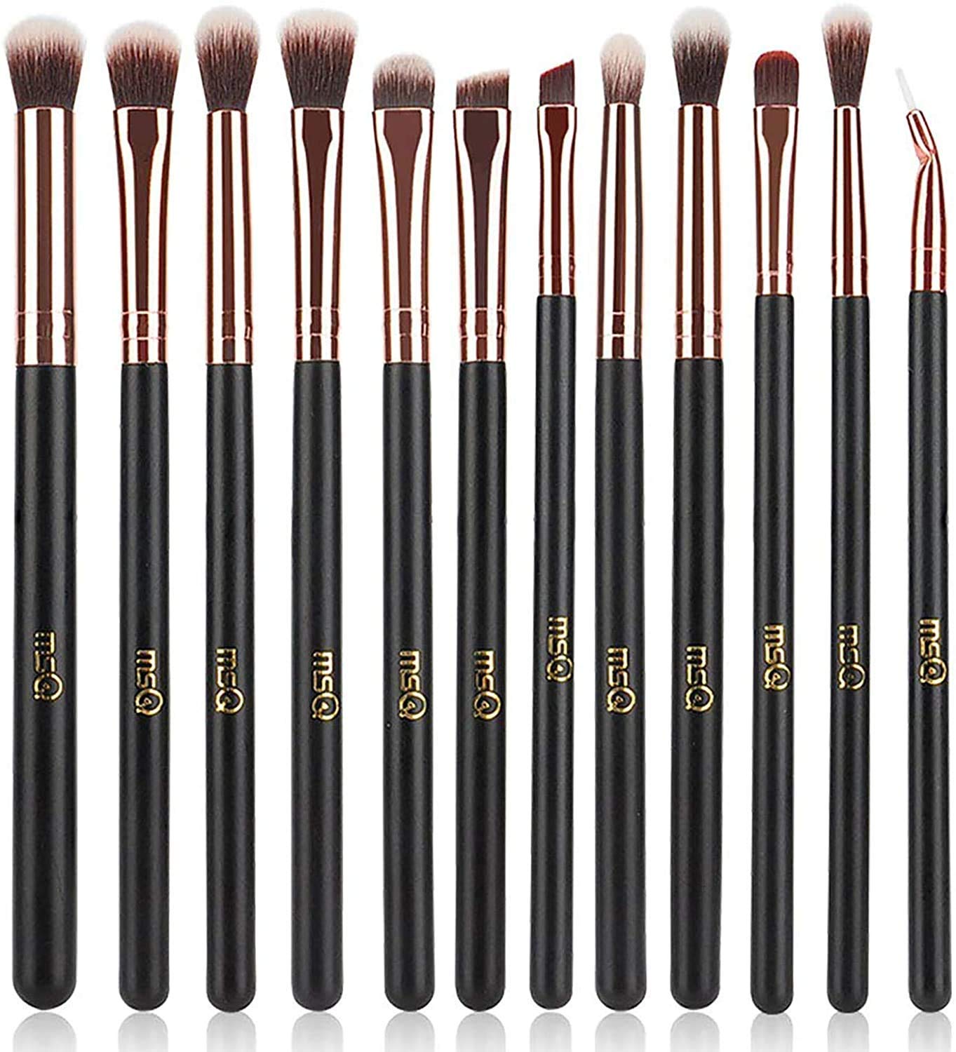 MSQ MSQ Eye Makeup Brushes 12pcs Rose Gold Eyeshadow Makeup Brushes Set with Soft Synthetic Hairs & Real Wood Handle for Eyeshadow, Eyebrow, Eyeliner, Blending - Rose Gold(without bag)