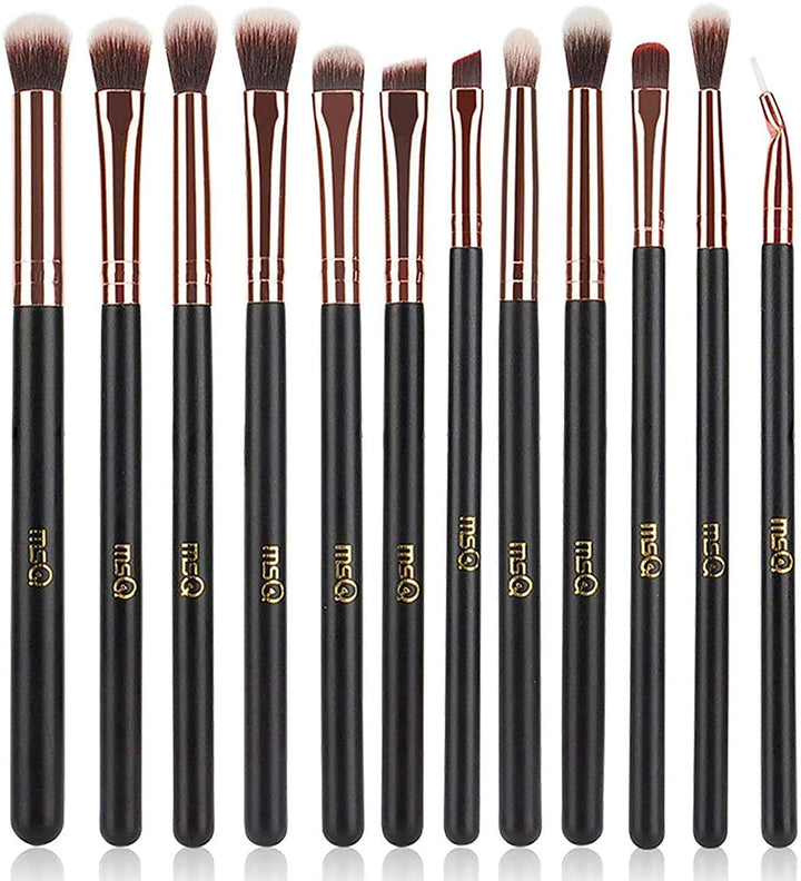 MSQ MSQ Eye Makeup Brushes 12pcs Rose Gold Eyeshadow Makeup Brushes Set with Soft Synthetic Hairs & Real Wood Handle for Eyeshadow, Eyebrow, Eyeliner, Blending - Rose Gold(without bag)
