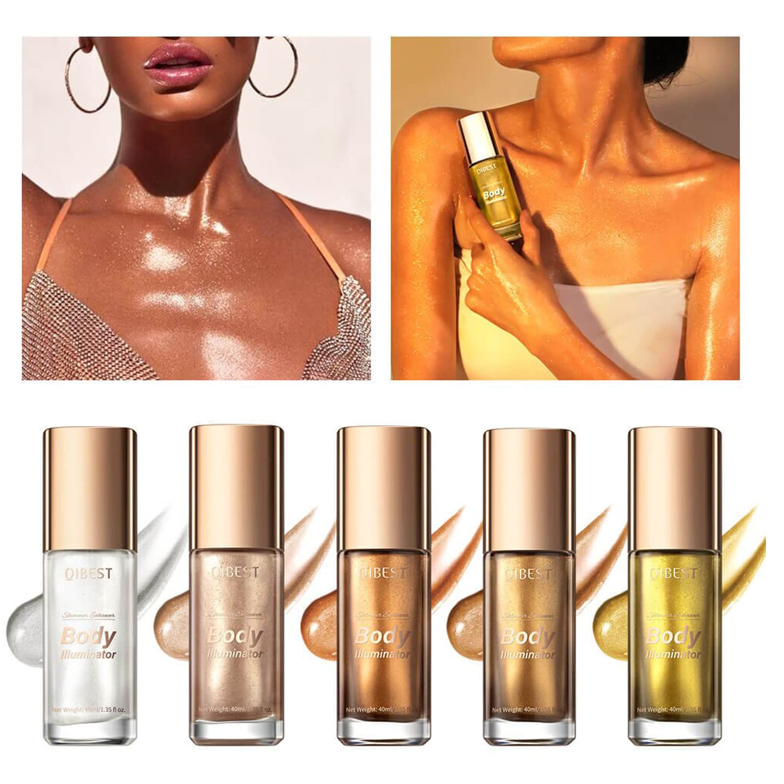 MEICOLY Liquid Body Illuminator, Moisturizing Long Lasting Shimmer, Smooth Waterproof Shimmer Oil, Glow Body Highlighter Face Luminizer, 40ml/1.35 fl oz. #04 Glistening Bronze