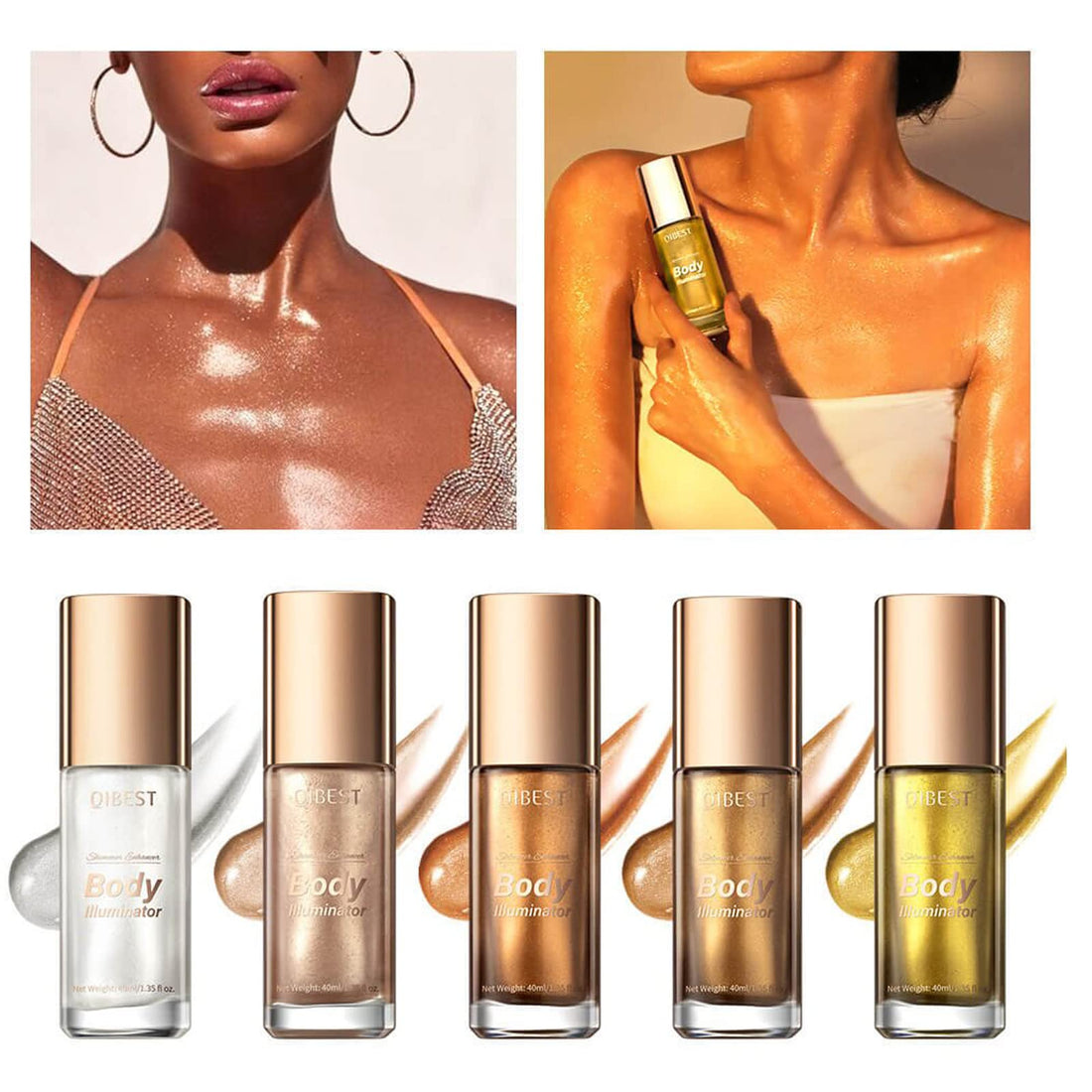 MEICOLY Liquid Body Illuminator, Moisturizing Long Lasting Shimmer, Smooth Waterproof Shimmer Oil, Glow Body Highlighter Face Luminizer, 40ml/1.35 fl oz. #04 Glistening Bronze