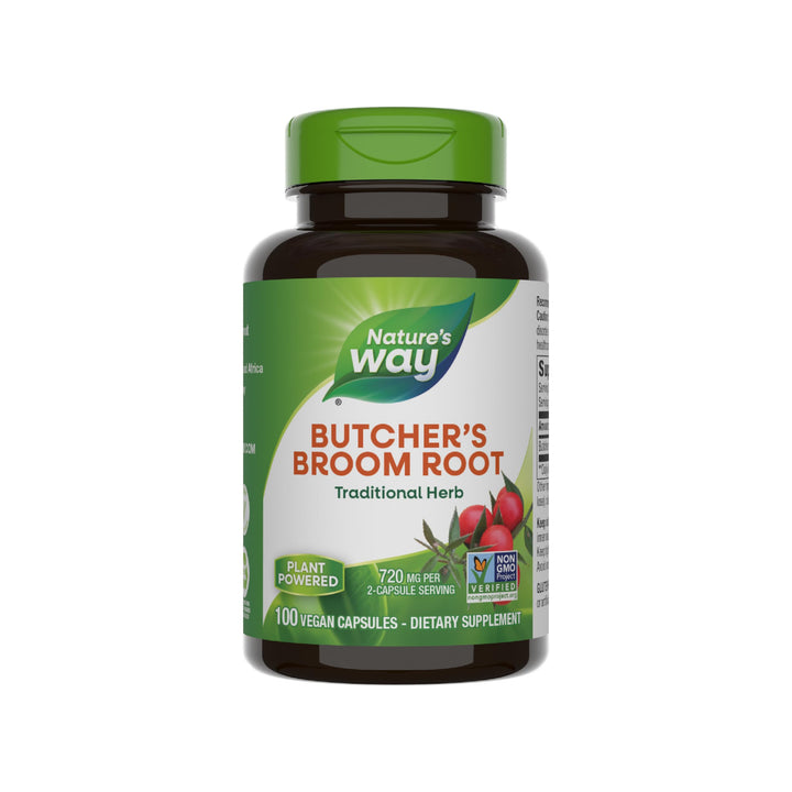 Nature's Way Butcher’s Broom, Traditional Herb, 720 mg per 2-Capsule Serving, Non-GMO Project Verified, 100 Vegan Capsules (Packaging May Vary)