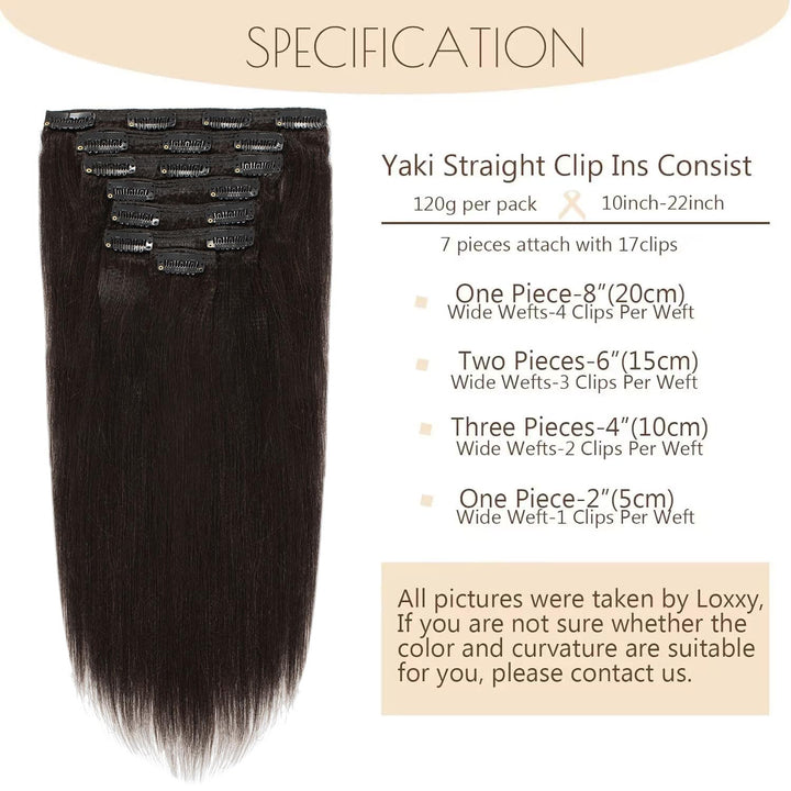 Italian Yaki Straight Hair Clip In Hair Extensions 100% Real Remy Human Hair 8A Grade Thick Virgin Hair Clip Ins 4C African Americans Full Head Natural Color For Black Women 7pcs/set 120g/set 10 Inch