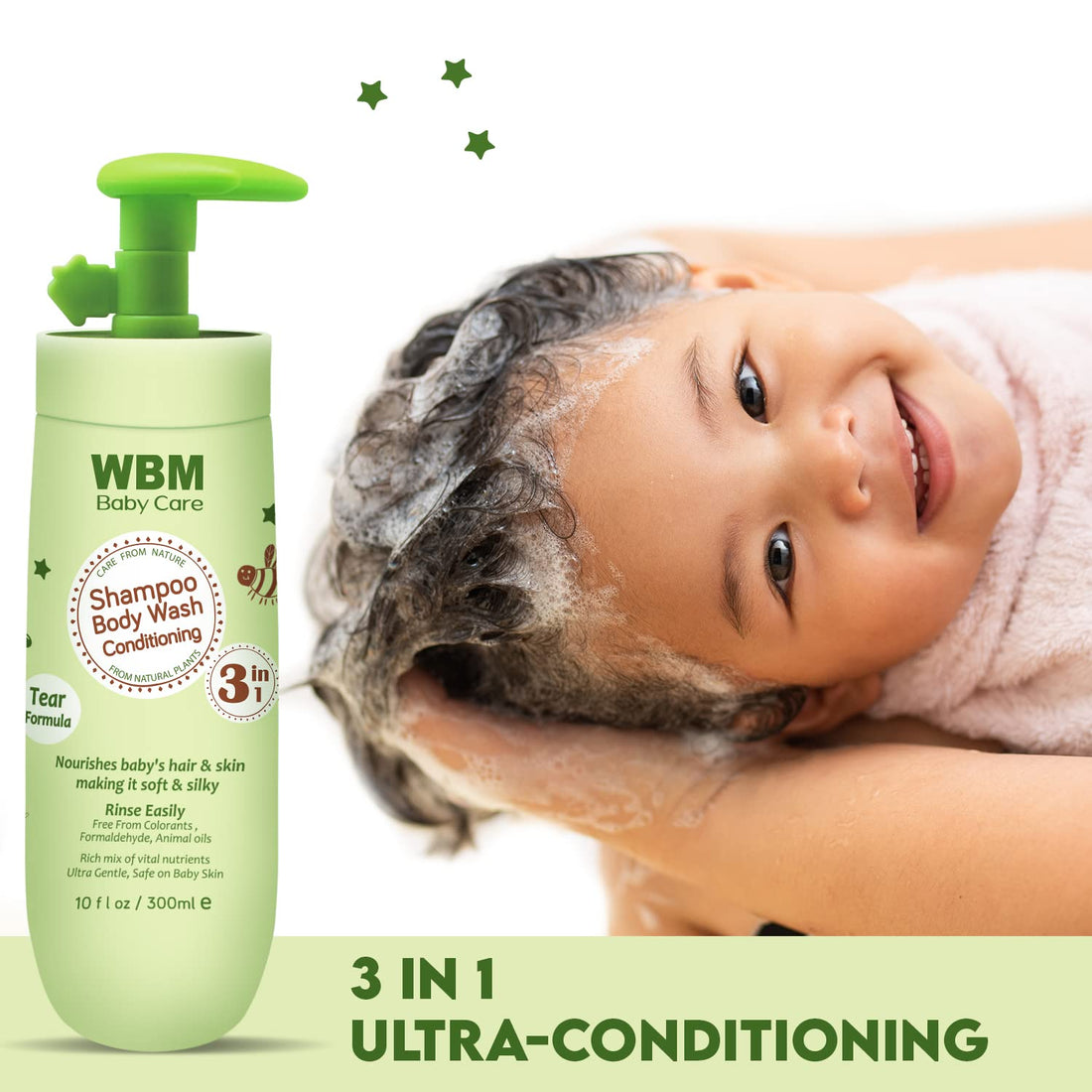 WBM Care Kids 3 in 1 Shampoo Conditioner And Body Wash | Nourishes Baby Hair & Skin | 10 oz