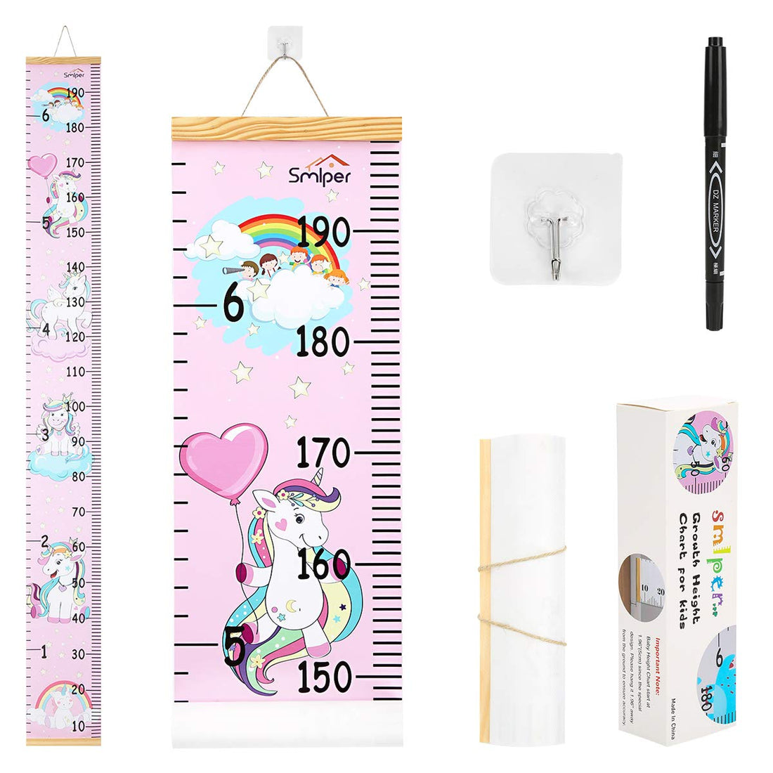 Smlper Growth Chart for Kids,Child Height Chart Ruler for Wall,Wood Frame Fabric Canvas Height Measurement Ruler for Kids Nursery Room,Removable Wall Decor 79x7.9