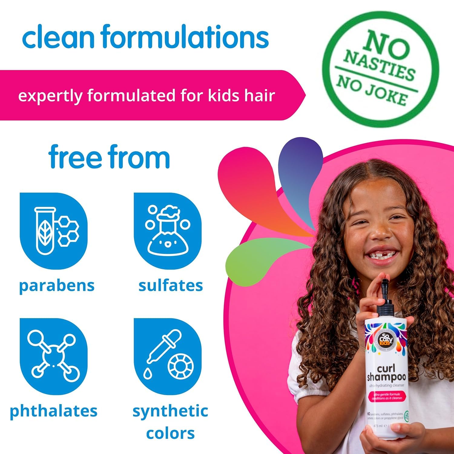 SO COZY Curl Shampoo for Kids Curly Hair (16 Fl Oz Pump) Gentle Hydrating Cleanser, Helps Improve Elasticity, Reduce Breakage & Frizz with Keratin, Plum Seed Oil & Olive Oil, Paraben & Sulfate-Free