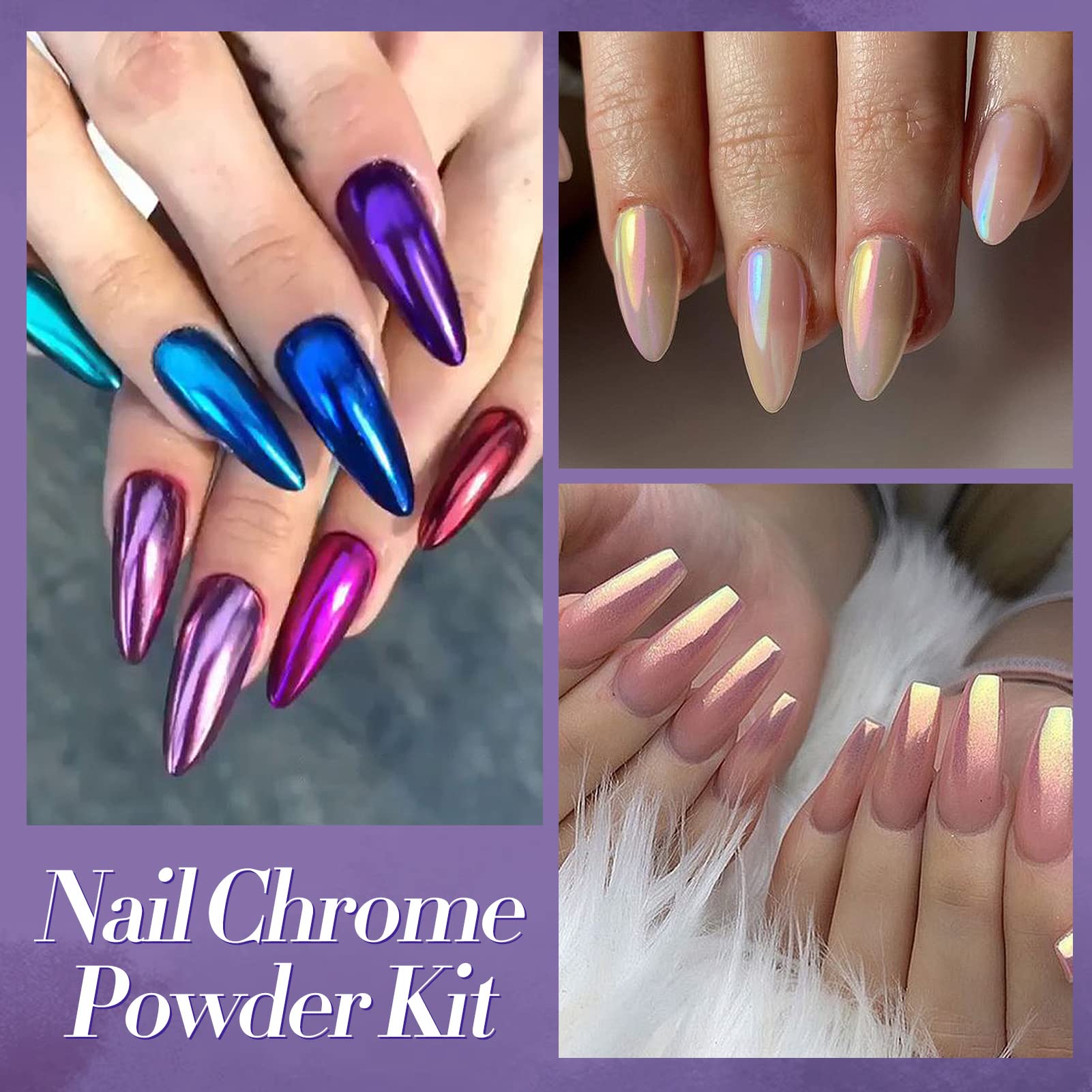 BORN PRETTY Chrome Powder Metallic Mirror Chameleon Nail Powder Auroras Mermaid Nail Powder Pigment for Nail Art Gel Polish Manicure Nail Art Decorations 9 Jars