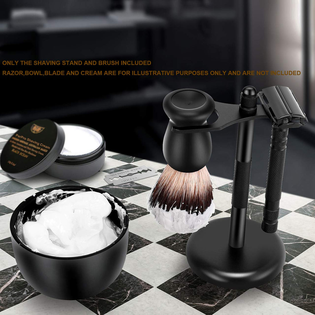 PerPro Amazing Safety Razor Shave Kit - Mysterious Black Men'S Shaving & Grooming Sets - Popular Shaving Stand And Friendly Brush