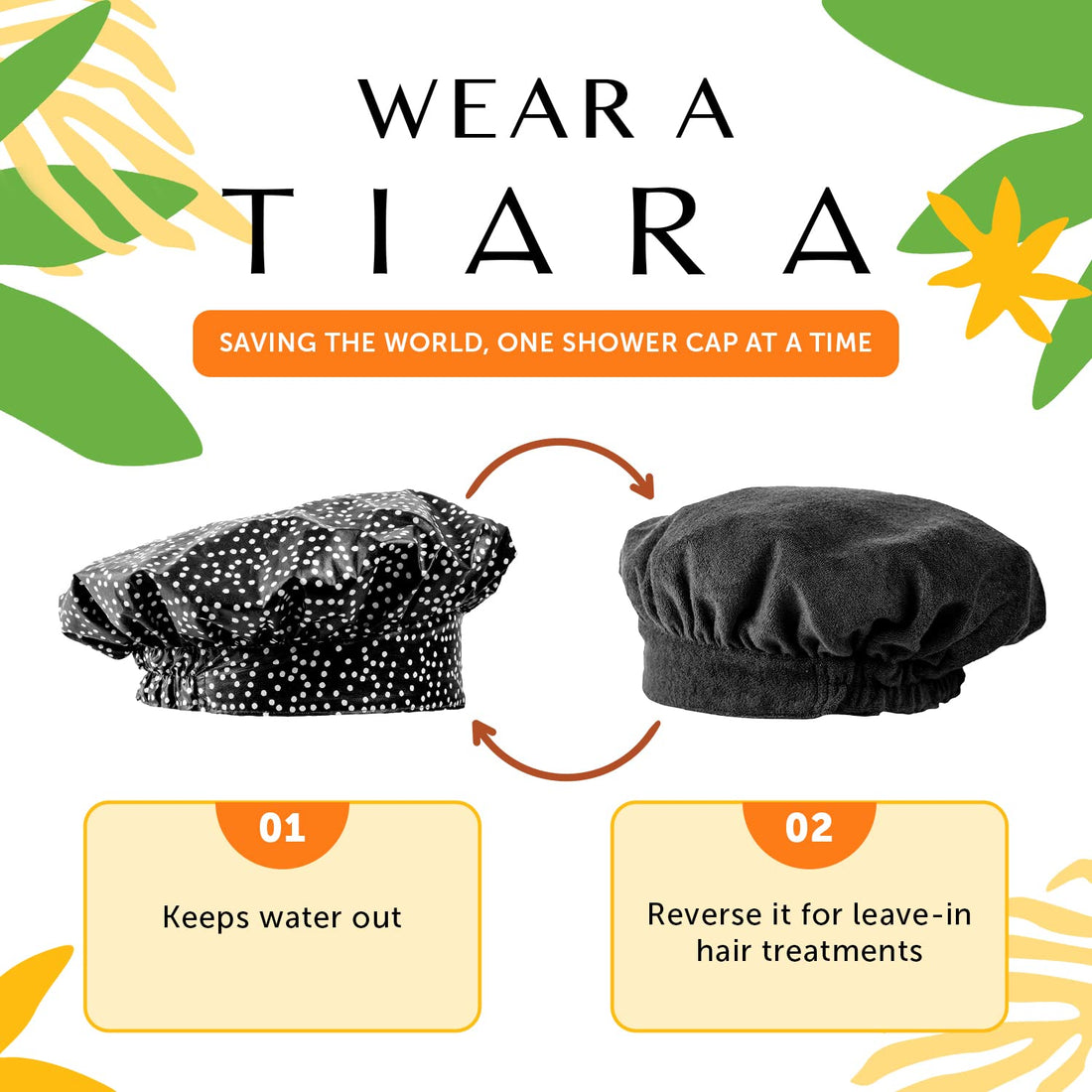 Patented Luxury Shower Cap - TIARA Shower Cap - Shower Cap for Women - Waterproof, Reusable Shower Caps - Dots