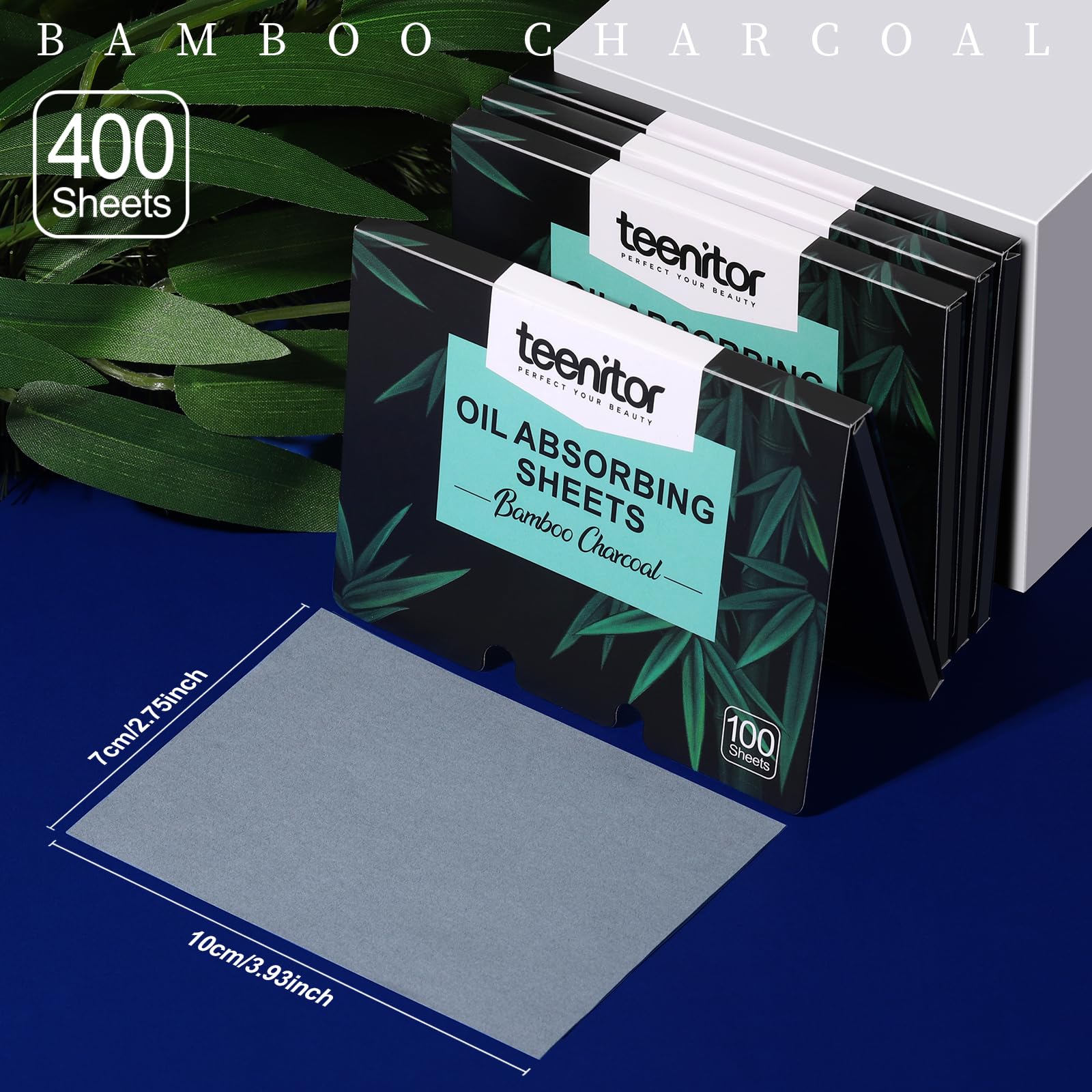 Teenitor 400 Counts Oil Blotting Papers for Face, Bamboo Charcoal Oil Absorbing Sheets for Oily Skin, Oil Blotting Sheets for Face, Oil Absorbent Pads Blotter Paper, Oil Face Wipes Large 10cmx7cm