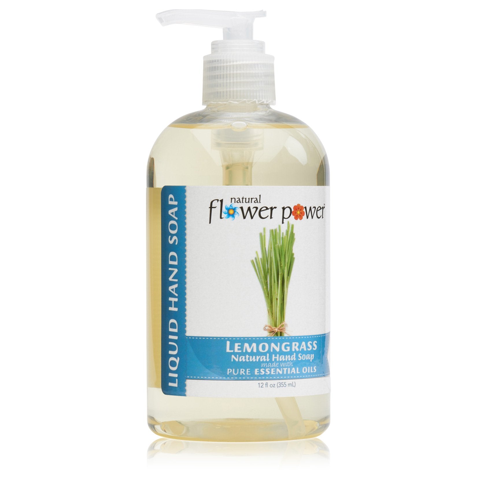 Natural Flower Power - Natural Liquid Hand Soap, Lemongrass, pH Balanced, Scented with Pure Essential Oils, Soft and Moisturizing, Sulfate Free - 12 Ounce (Pack of 3)