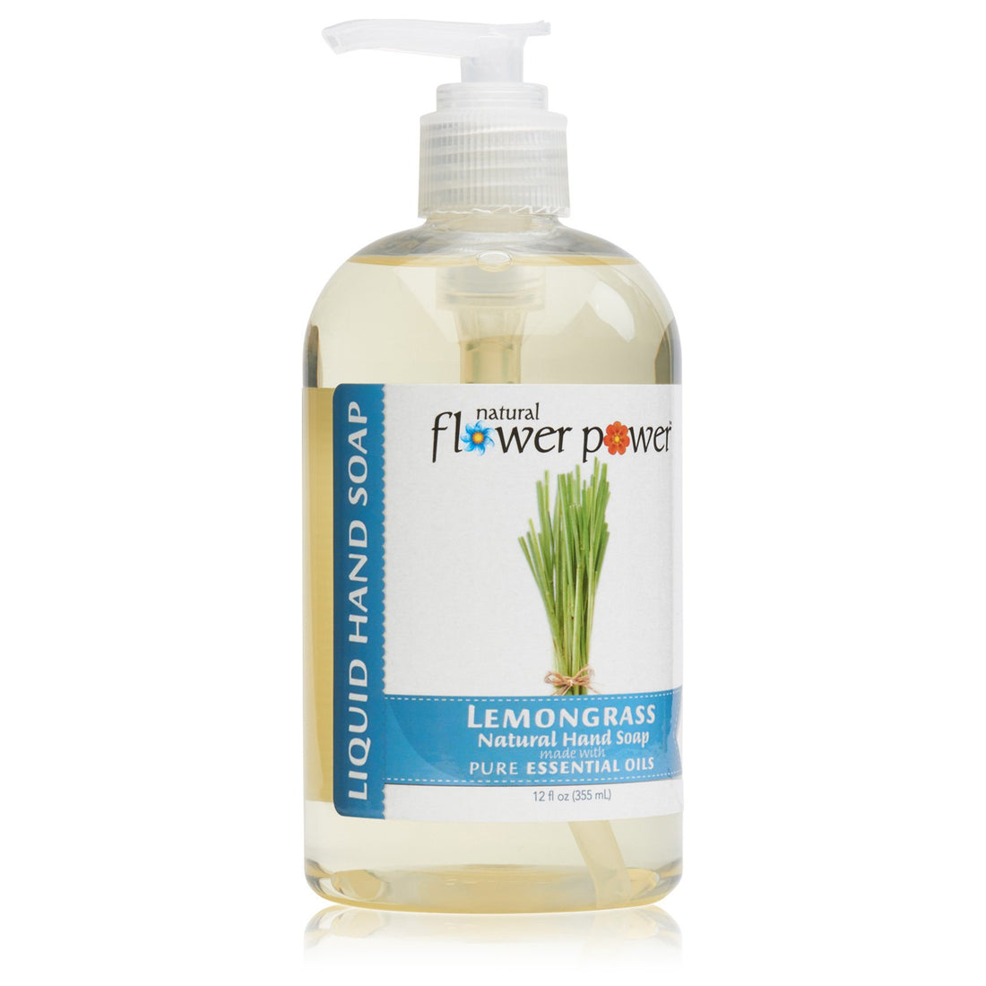 Natural Flower Power - Natural Liquid Hand Soap, Lemongrass, pH Balanced, Scented with Pure Essential Oils, Soft and Moisturizing, Sulfate Free - 12 Ounce (Pack of 3)