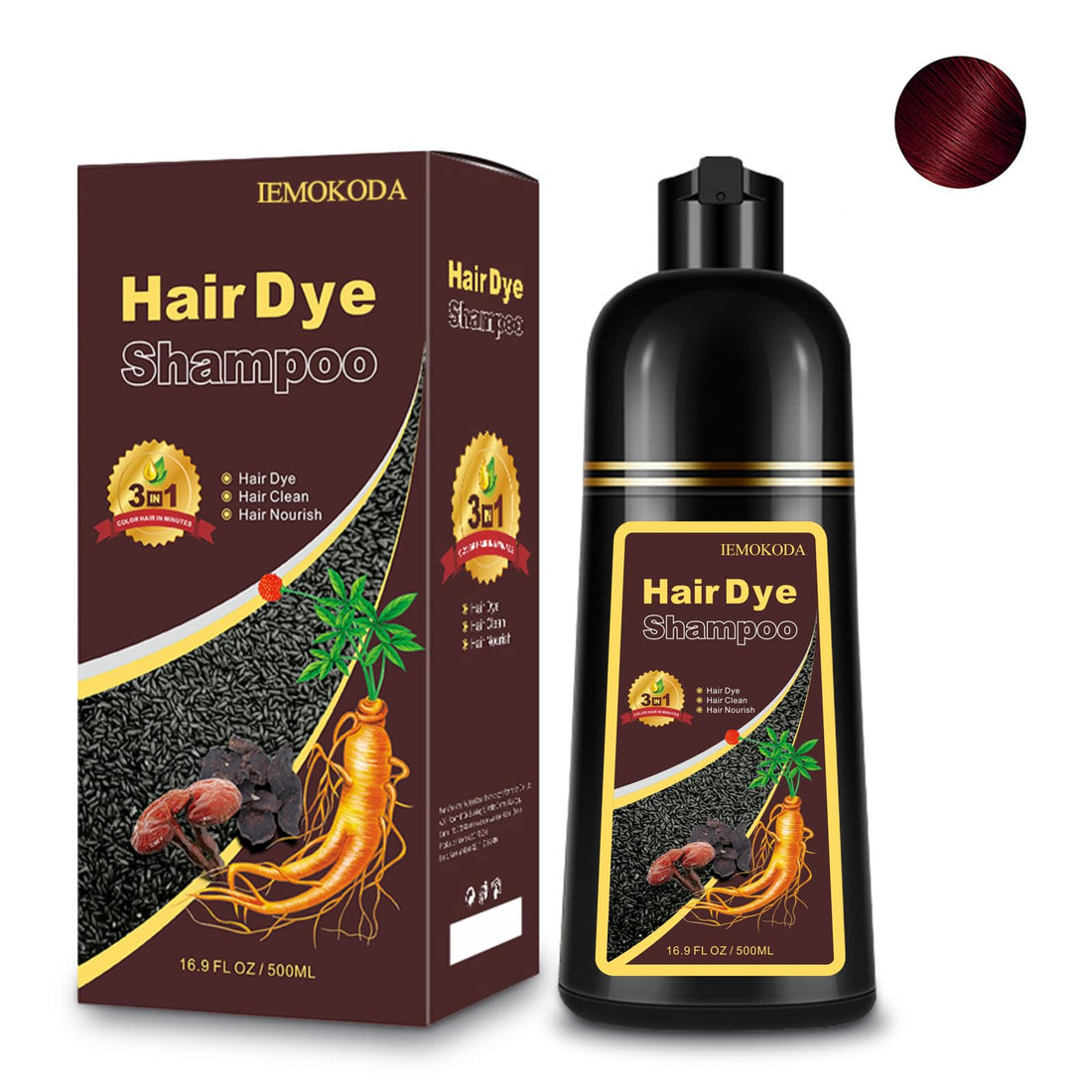 Fedulili Hair Dye Shampoo 3-in-1 Champu Para Canas Mujer, Instant Dark Wine Red Herbal Hair Color Treated Shampoo, Burgundy Long Lasting Easy to Use for Women Men, 500ml