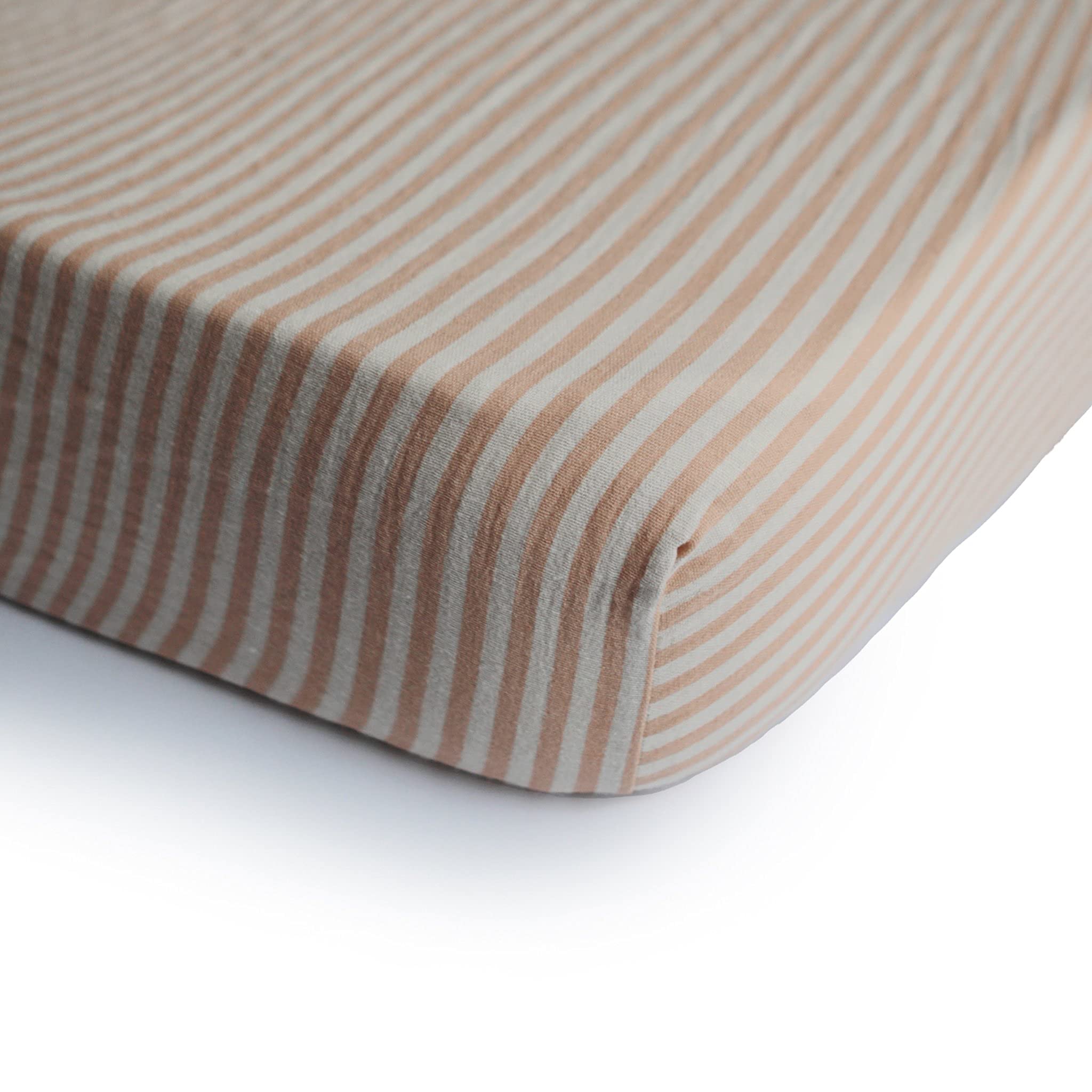 mushie Extra Soft Muslin Fitted Crib Sheet | 192 Thread Count | 28x 52 (Natural Stripe)