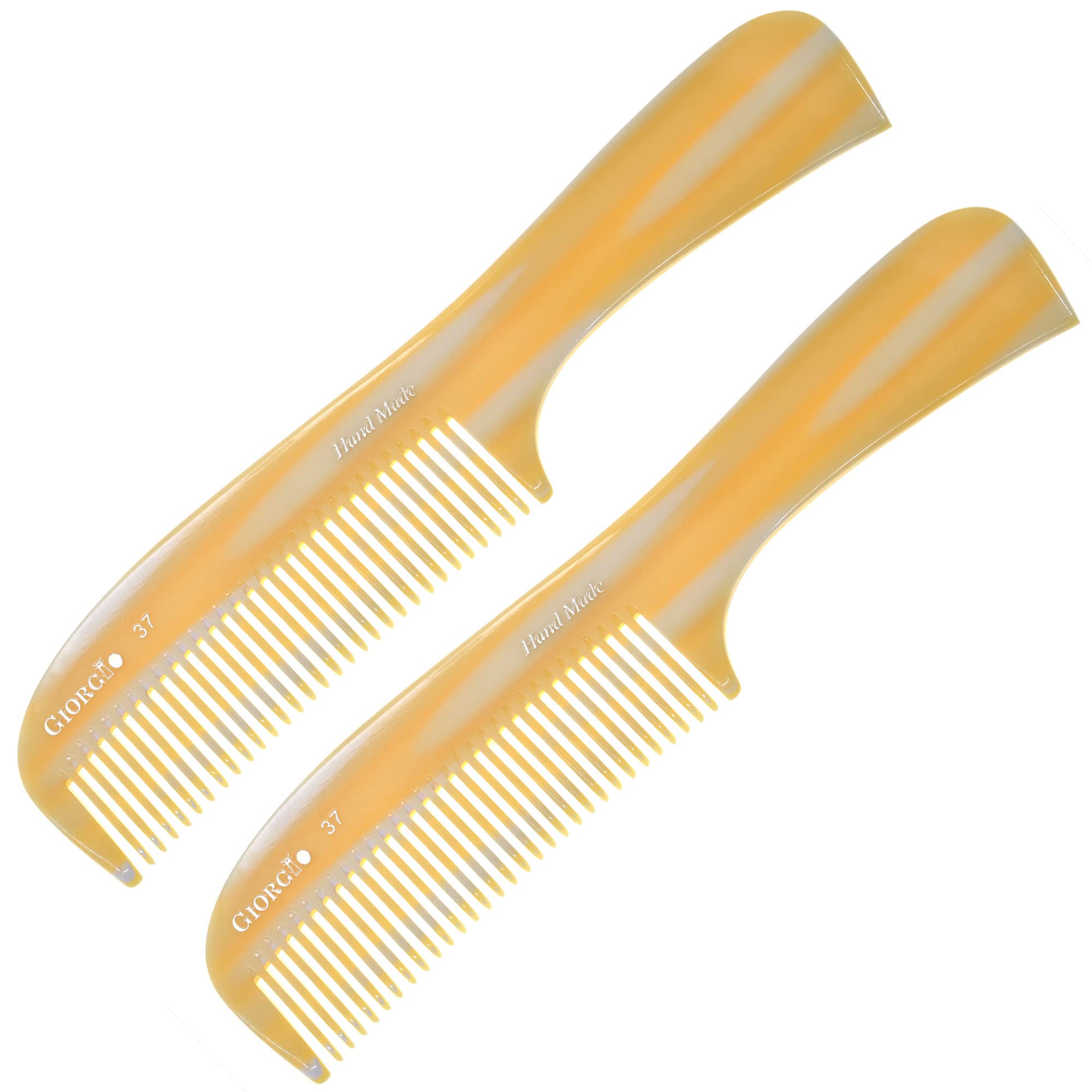 Giorgio G37 Large Coarse Hair Detangling Comb, Wide Teeth for Long Thick Curly Wavy Hair. Hair Detangler Comb For Wet and Dry. Handmade Rake Comb Saw-Cut from Cellulose Hand Polished Imitation Horn