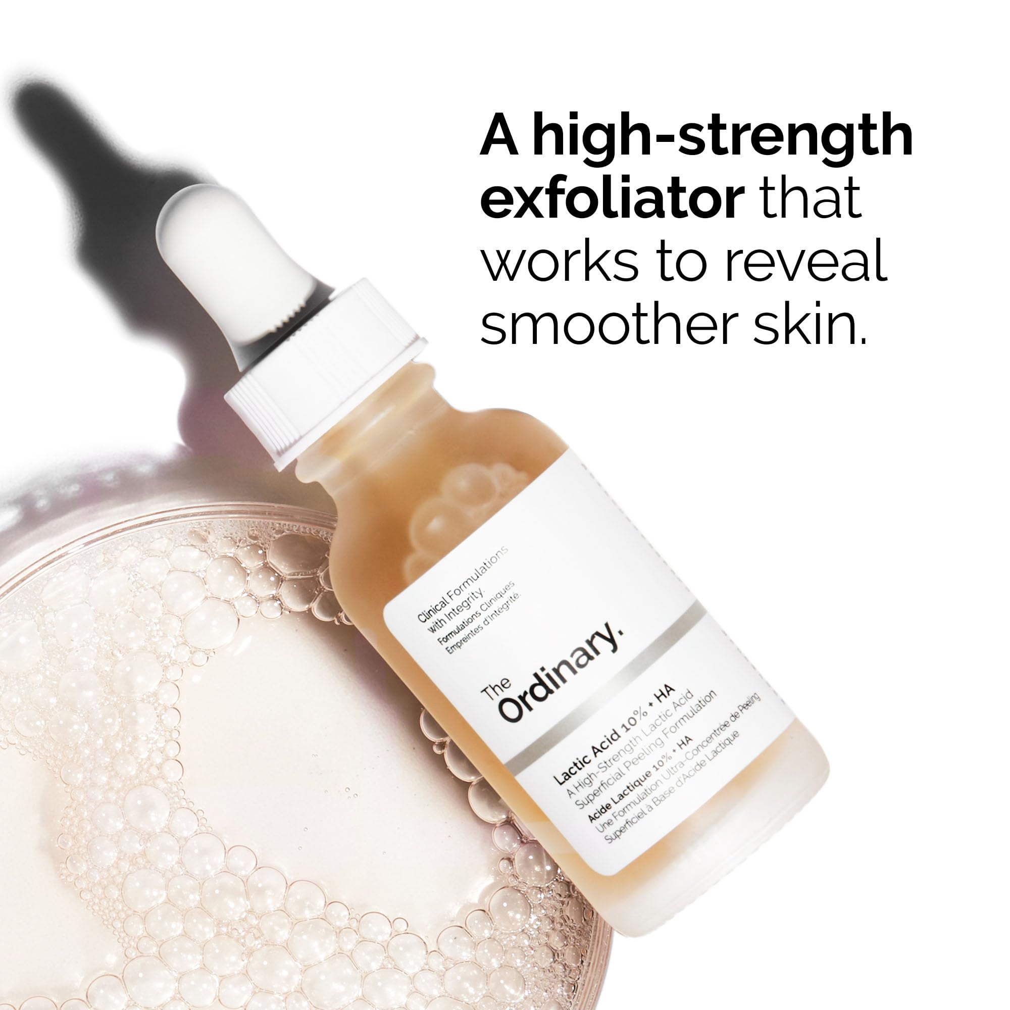 The Ordinary Lactic Acid 10% + HA 2%, High-Strength Exfoliating Serum for Smoother, Brighter Skin, 1 Fl Oz