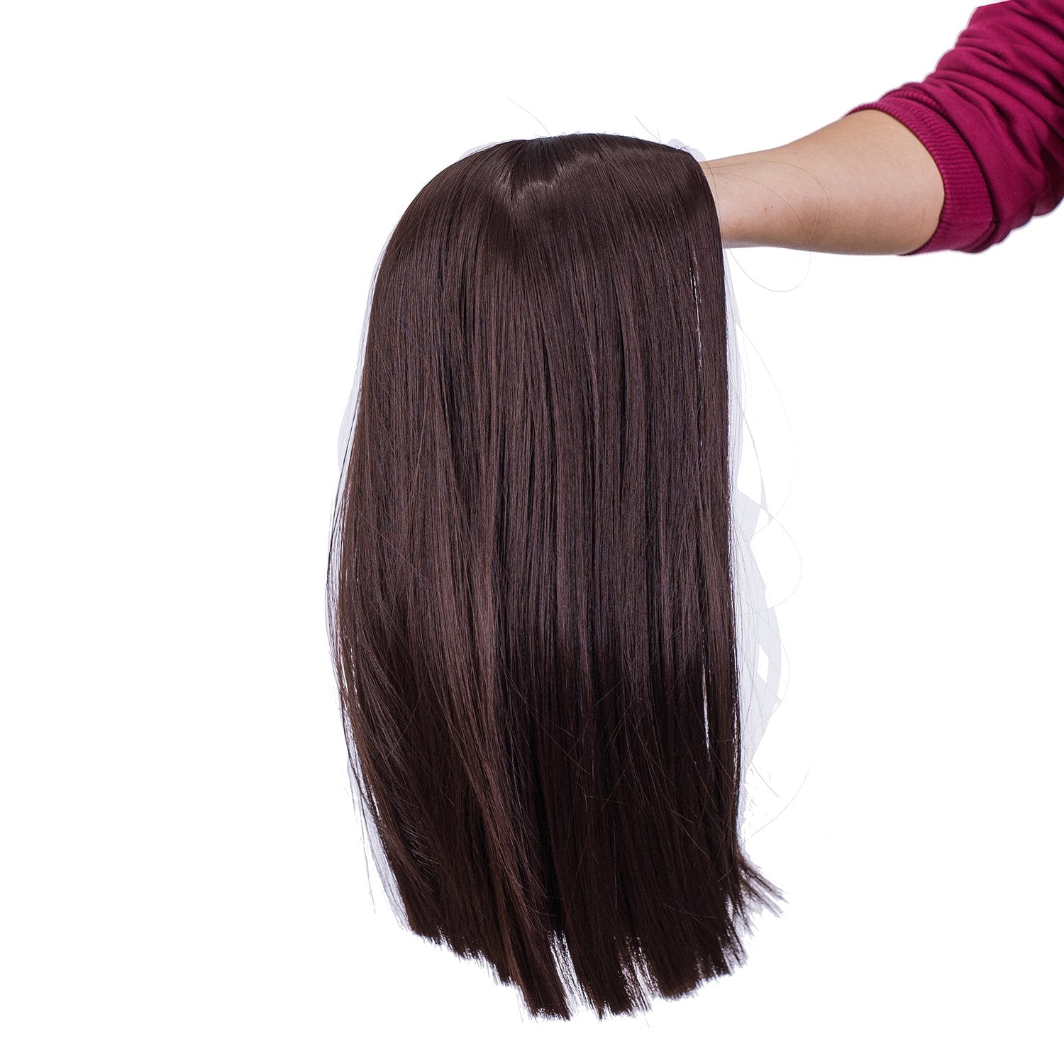 SWACC 14-Inch Short Straight Middle Part Hair Wig Medium Length Synthetic Heat Resistant Wigs for Women with Wig Cap (Dark Brown-4#)